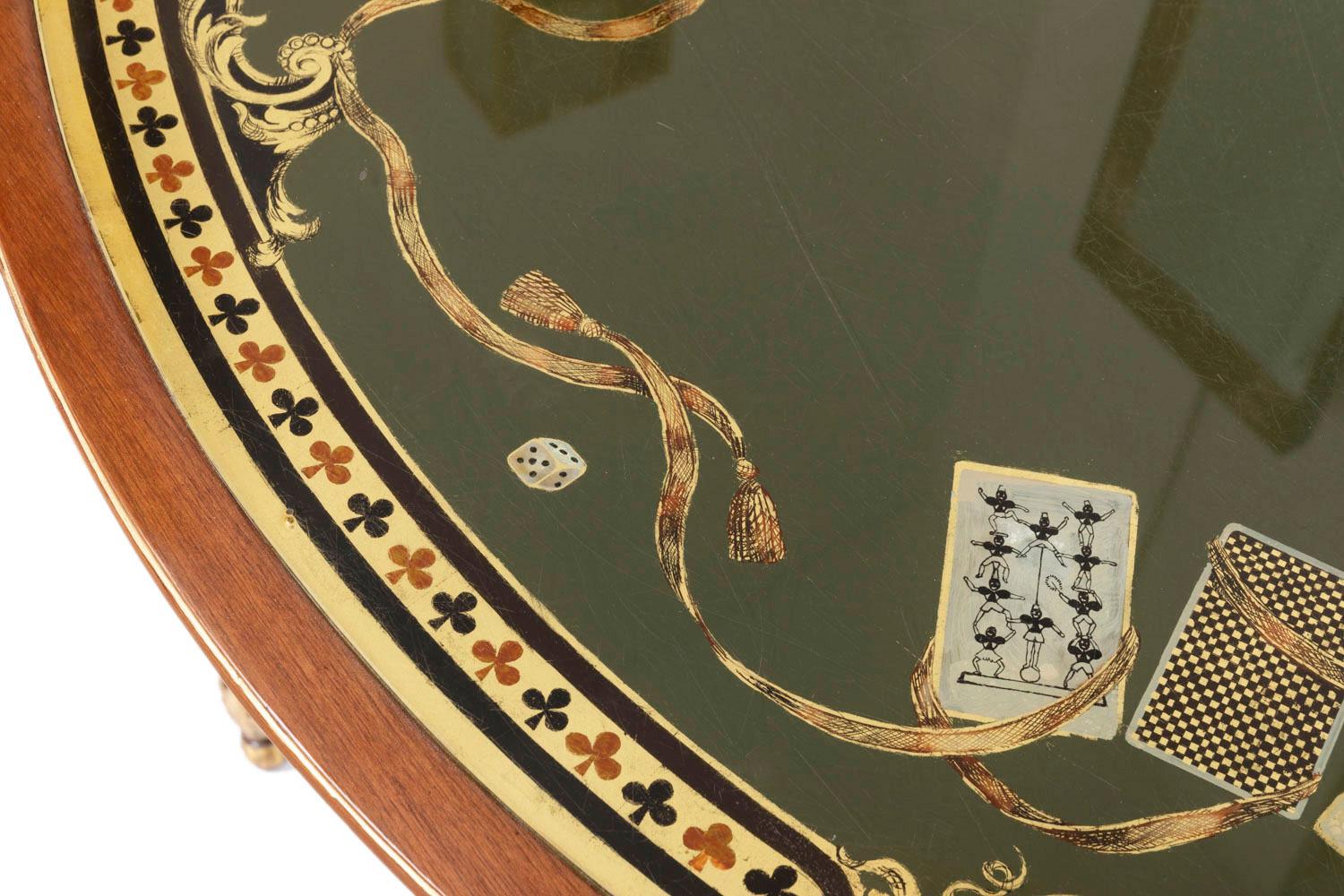 Louis XVI Style Game Table in Bloodwood and Reverse Glass Painting, 1950s 4