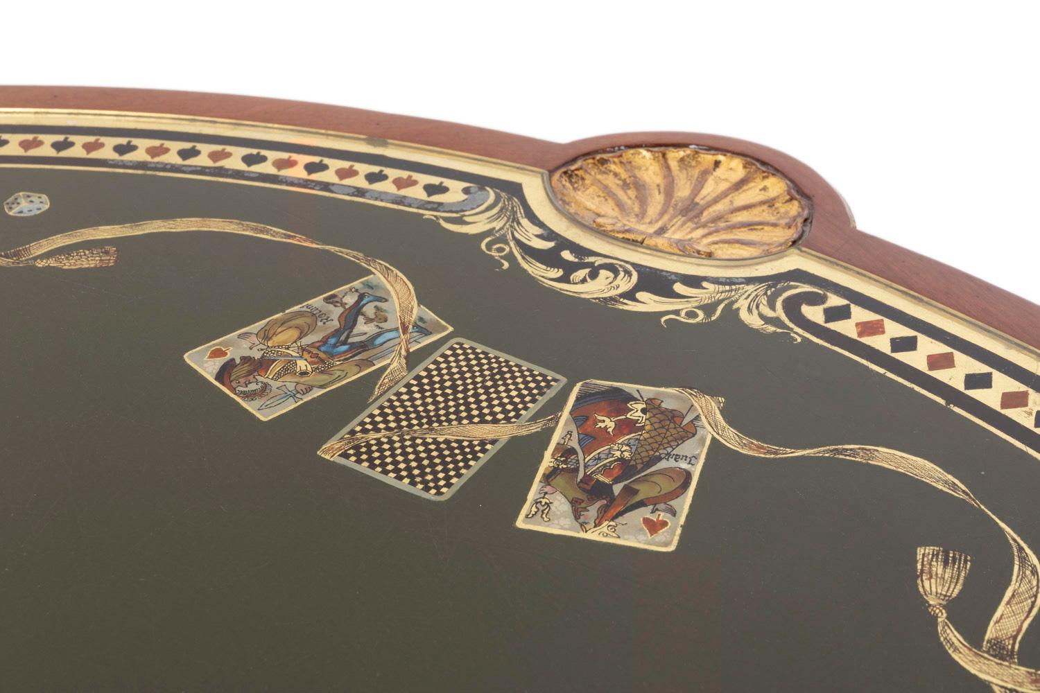 Louis XVI Style Game Table in Bloodwood and Reverse Glass Painting, 1950s 1