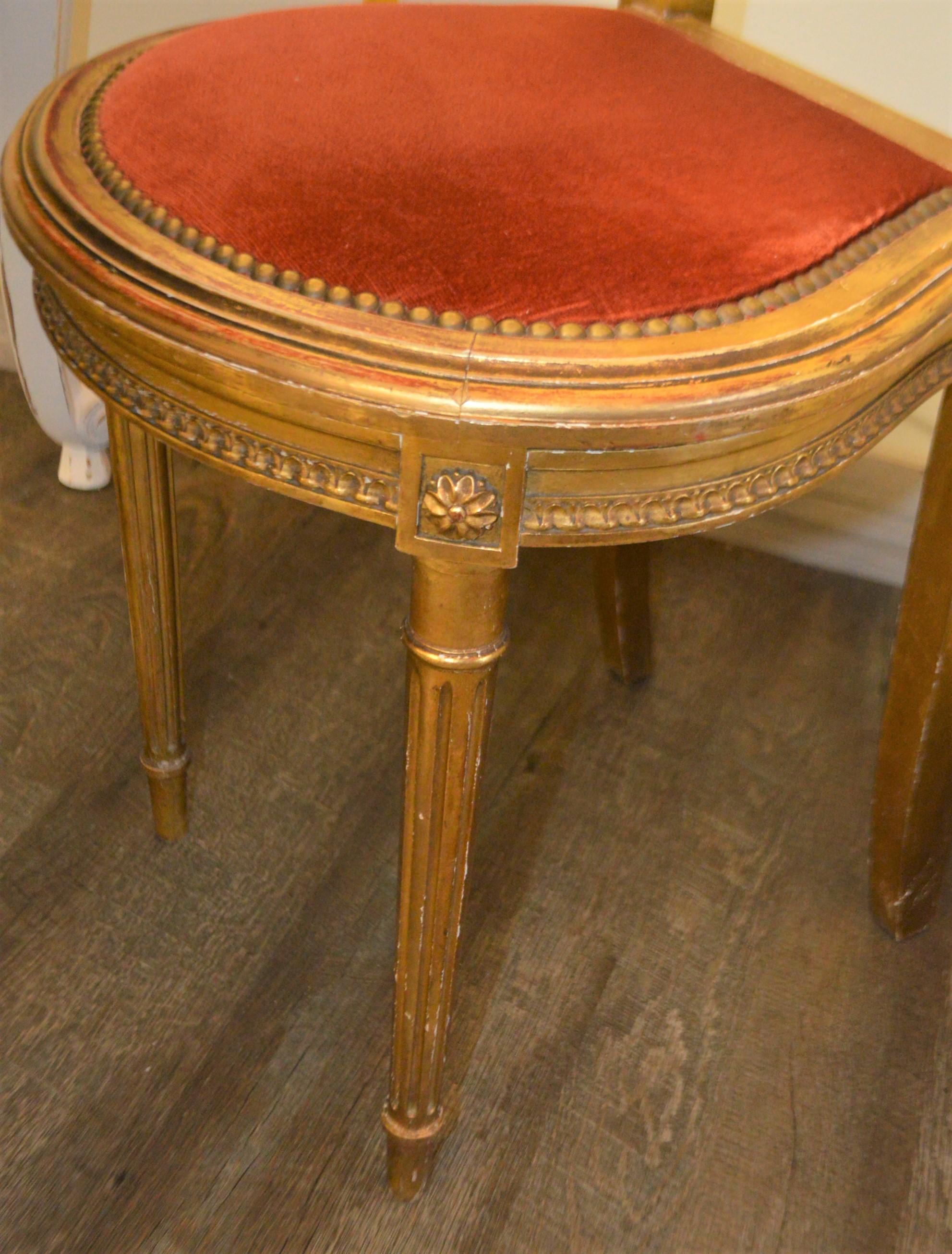 Louis XVI Style Gilded Accent Chair, Caned Back, Original Apricot Velvet Seat For Sale 1