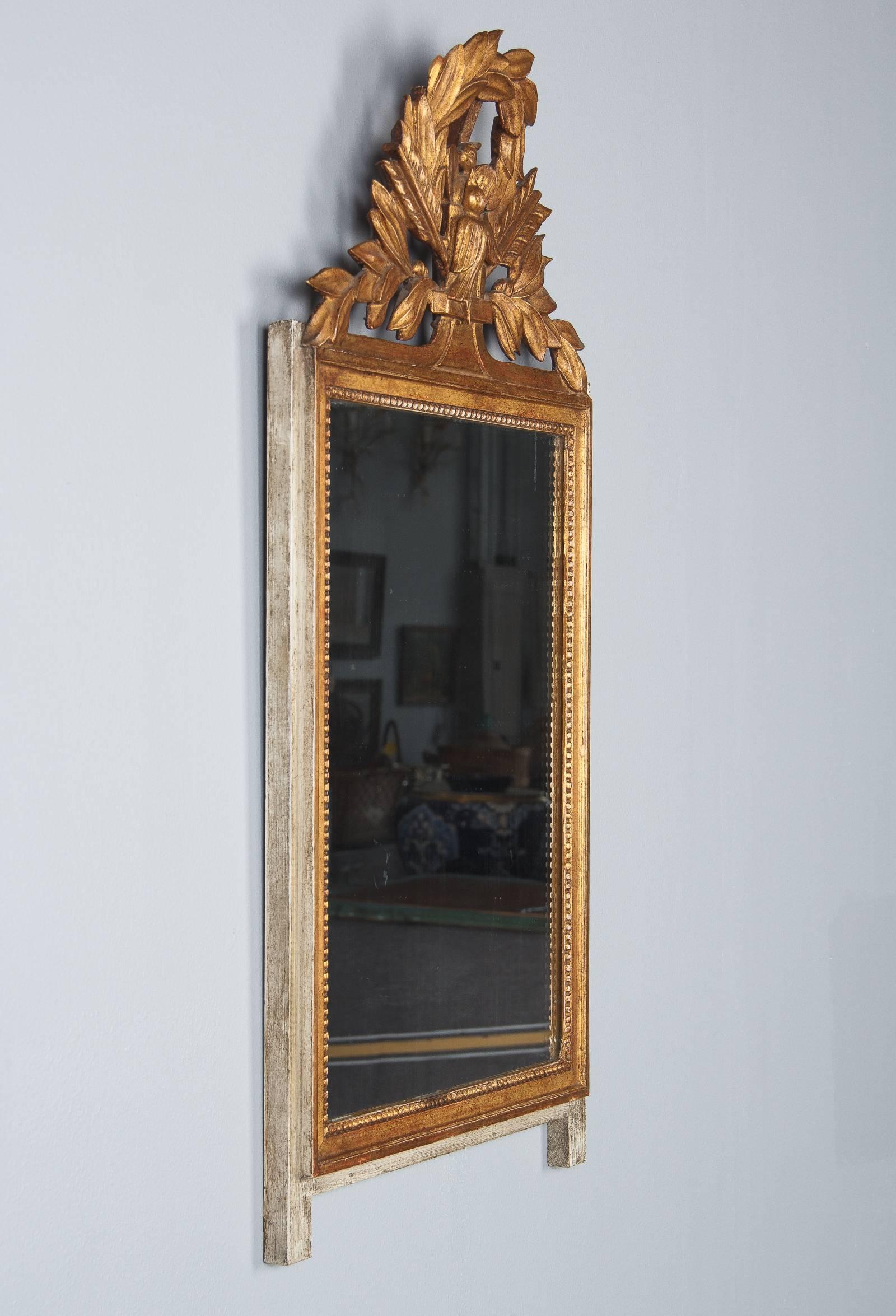 French Louis XVI Style Gilded and Painted Mirror by Andre Mailfert, 1930s