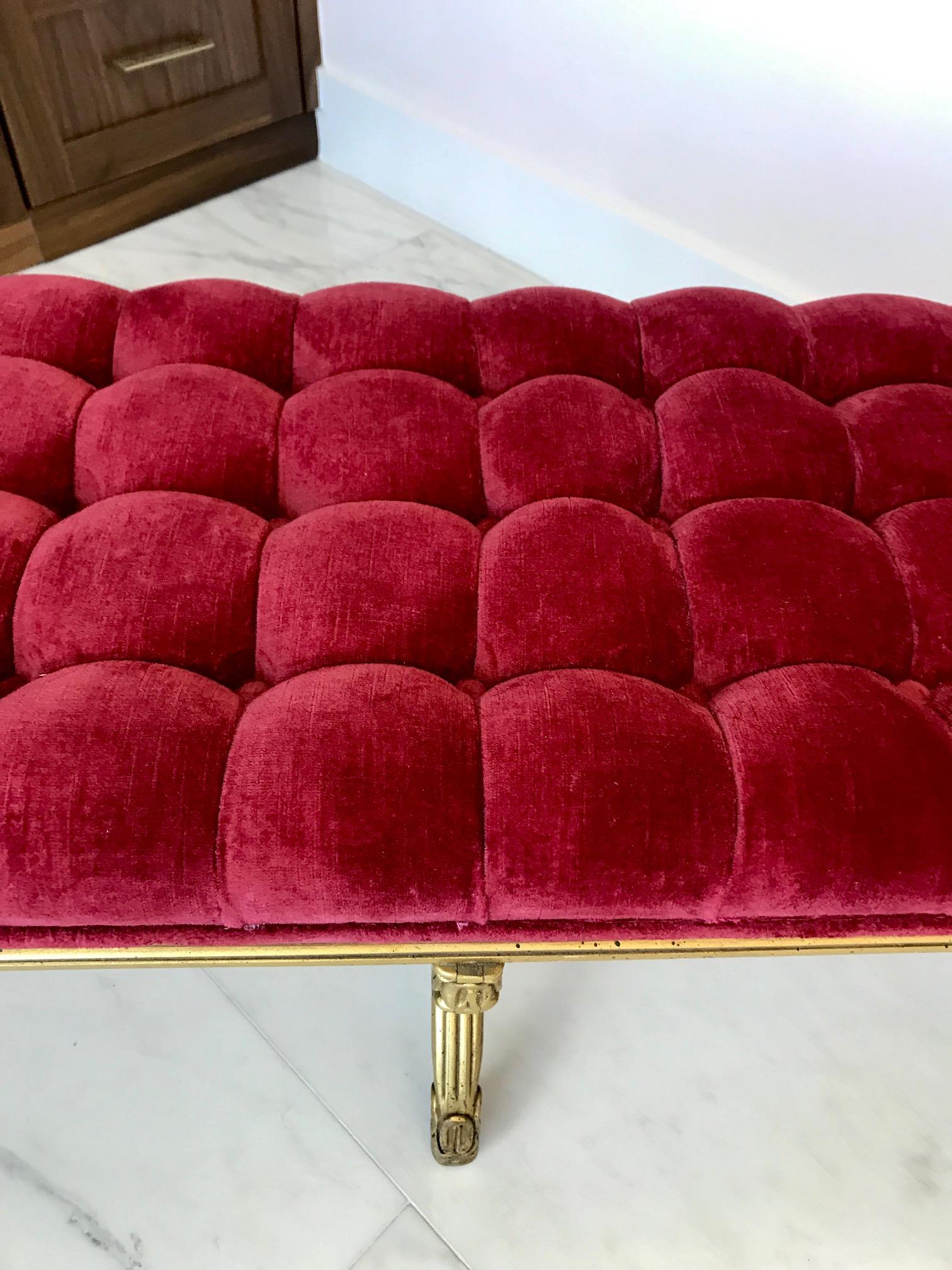 Louis XVI Style Gilded Bench with Tufted Seat Design, Italy In Good Condition In Fort Lauderdale, FL