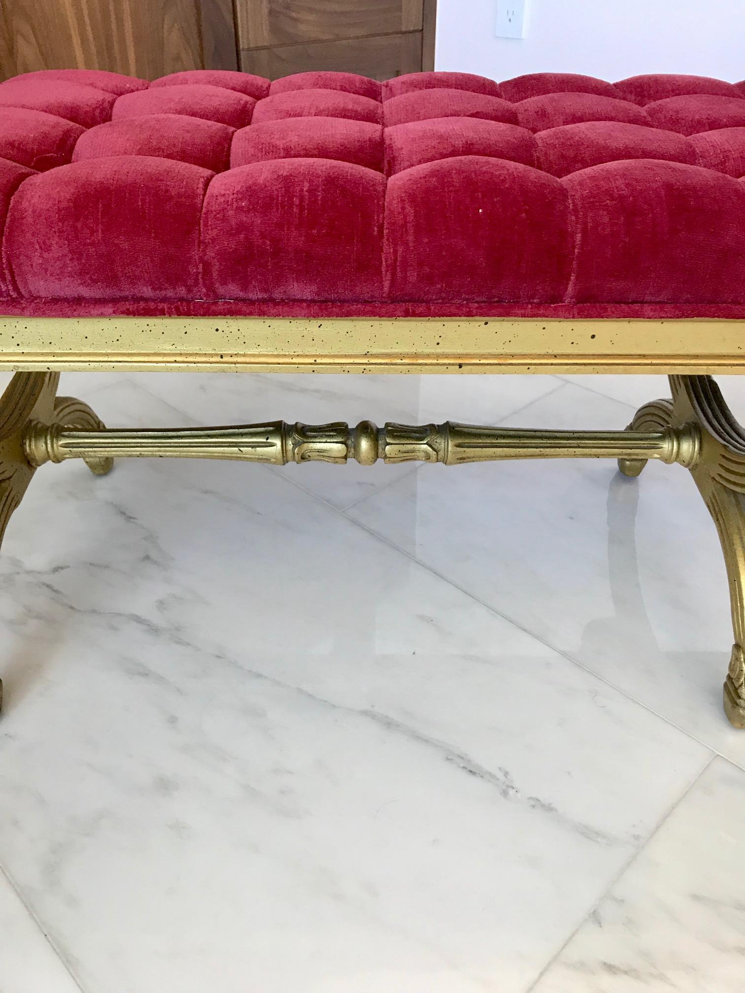 Louis XVI Style Gilded Bench with Tufted Seat Design, Italy 2