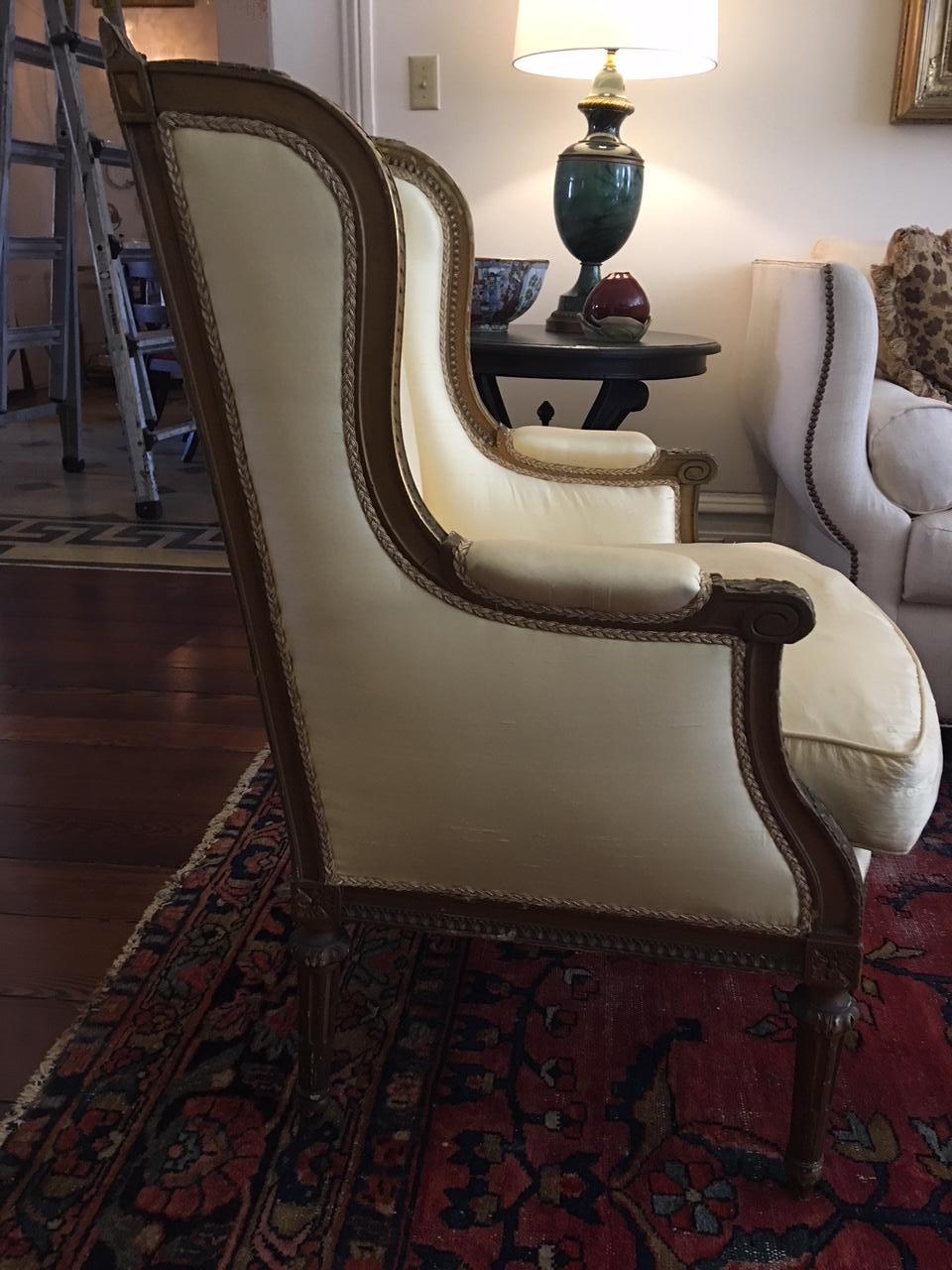 French Louis XVI Style Gilded Chair and Down Cushion Seat, 19th Century