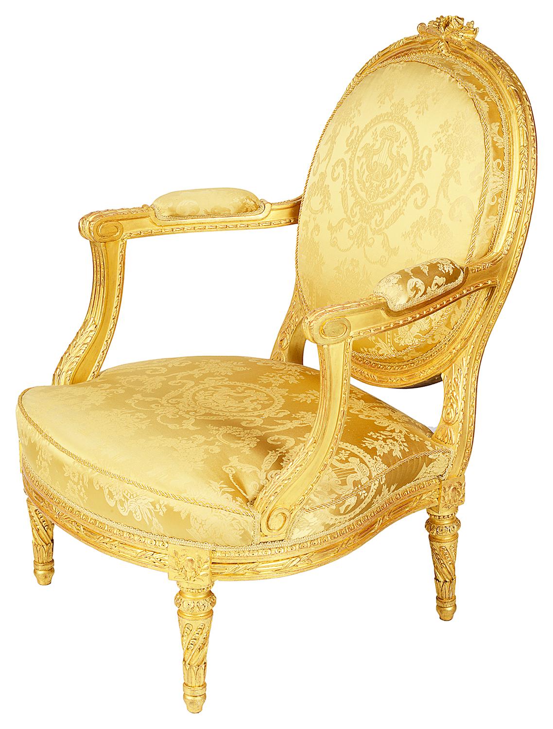 Carved Louis XVI Style Gilded French Salon Suite, 19th Century