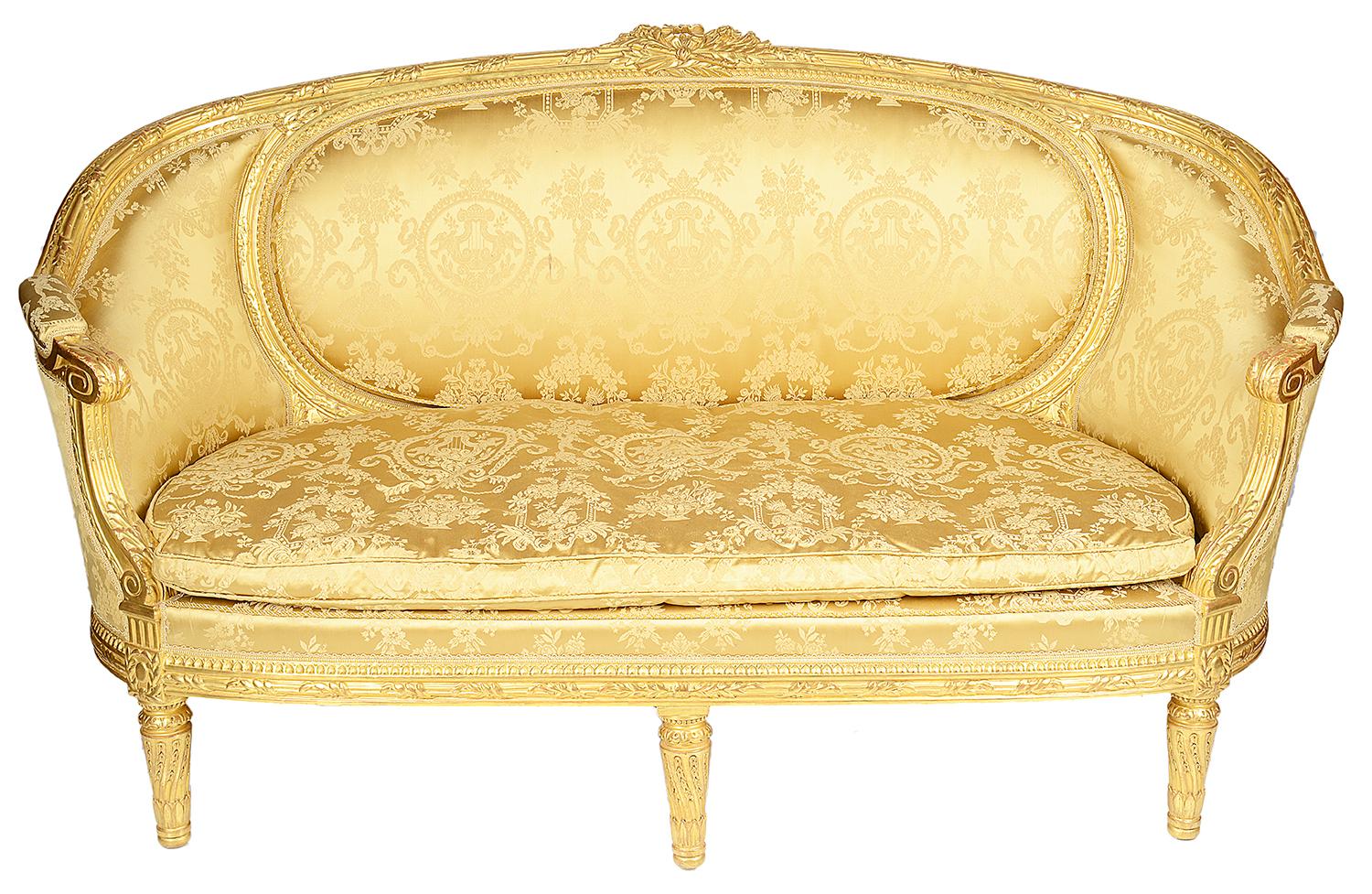Giltwood Louis XVI Style Gilded French Salon Suite, 19th Century