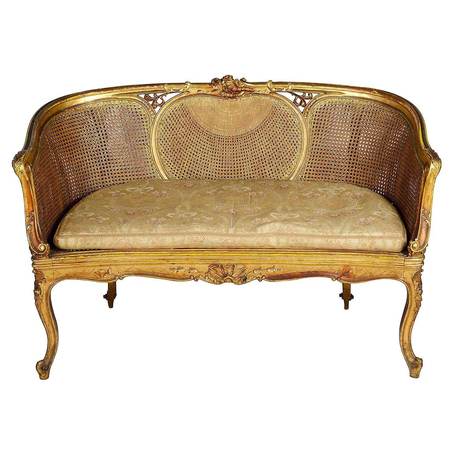 Louis XVI Style Gilded Two-Seat Sofa, circa 1900
