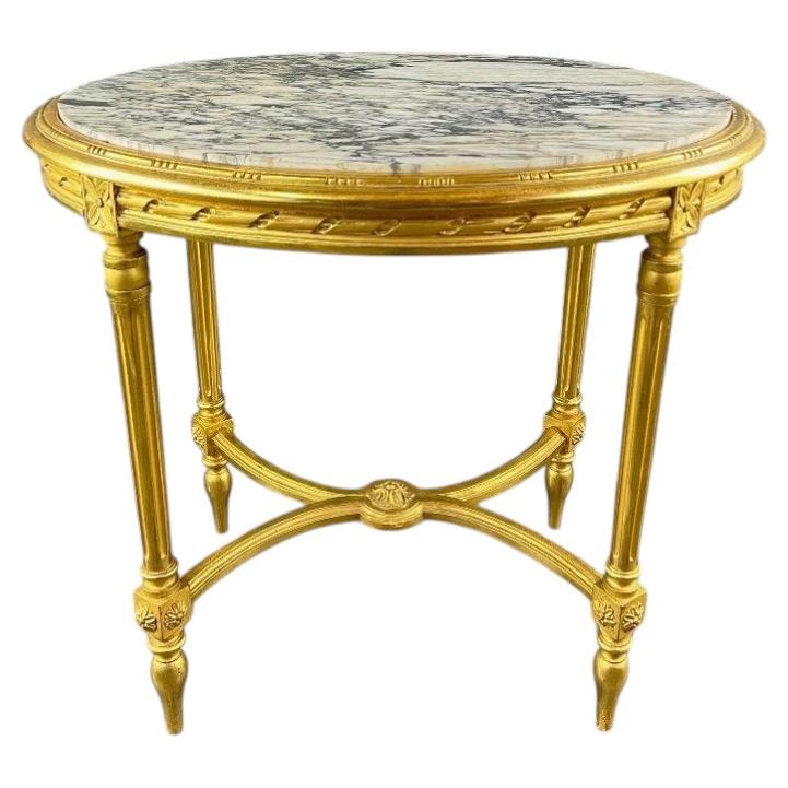 Louis XVI Style Gilded Wood Gueridon Table, 19th Century