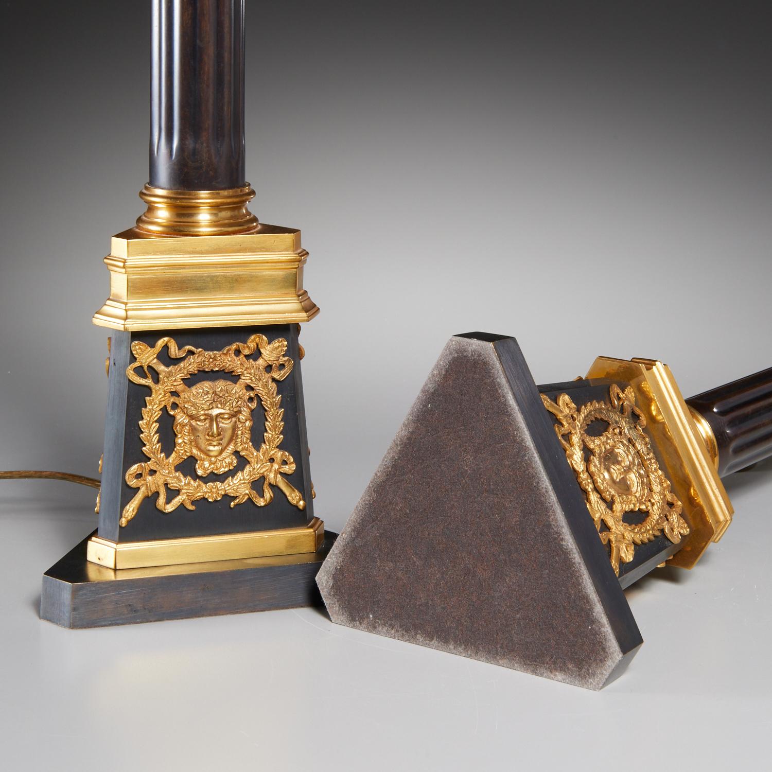 Louis XVI Style Gilt and Patinated Bronze Lamps by Gherardo Degli Albizzi, Pair For Sale 1