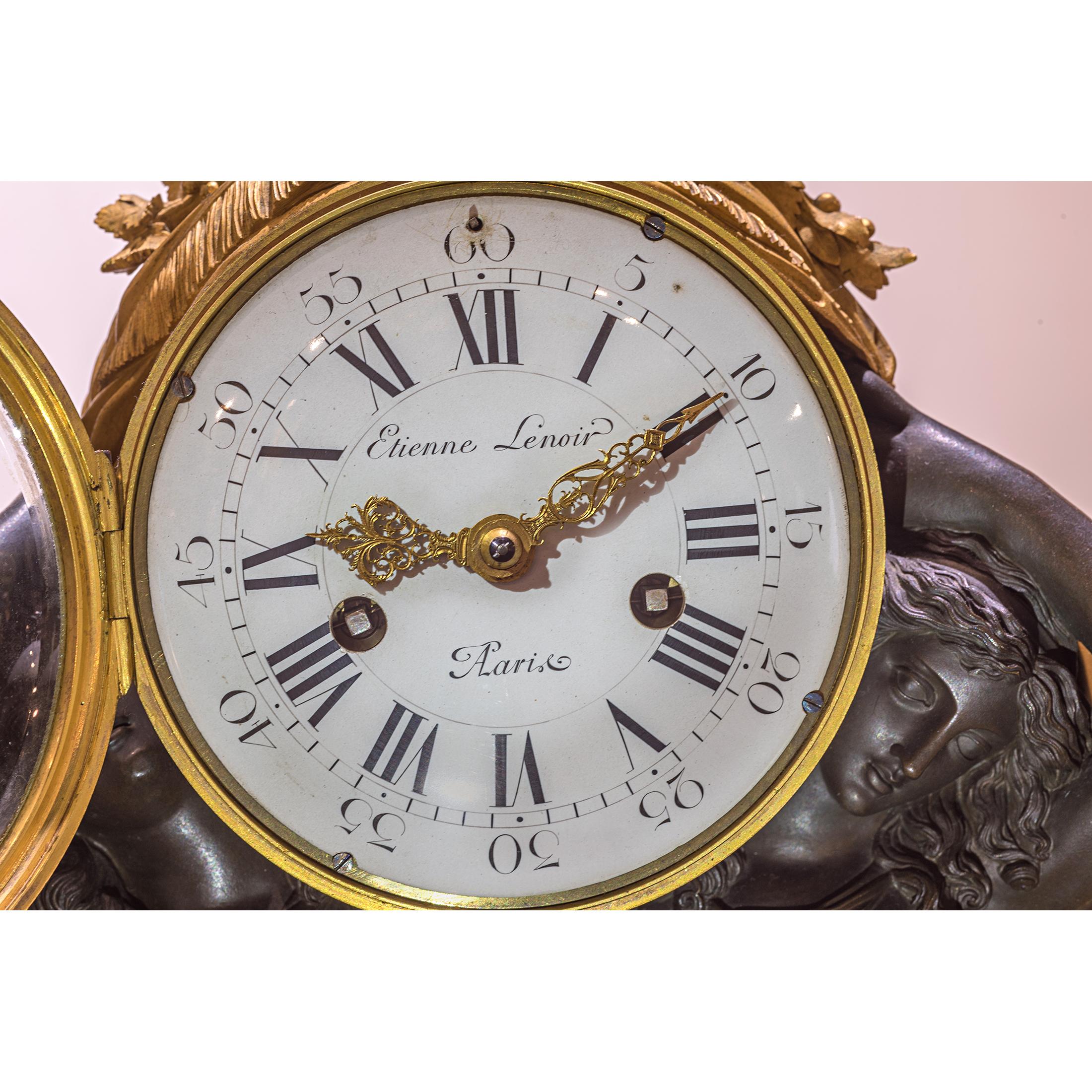 Louis XVI Style Gilt and Patinated Bronze Mantel Clock 5