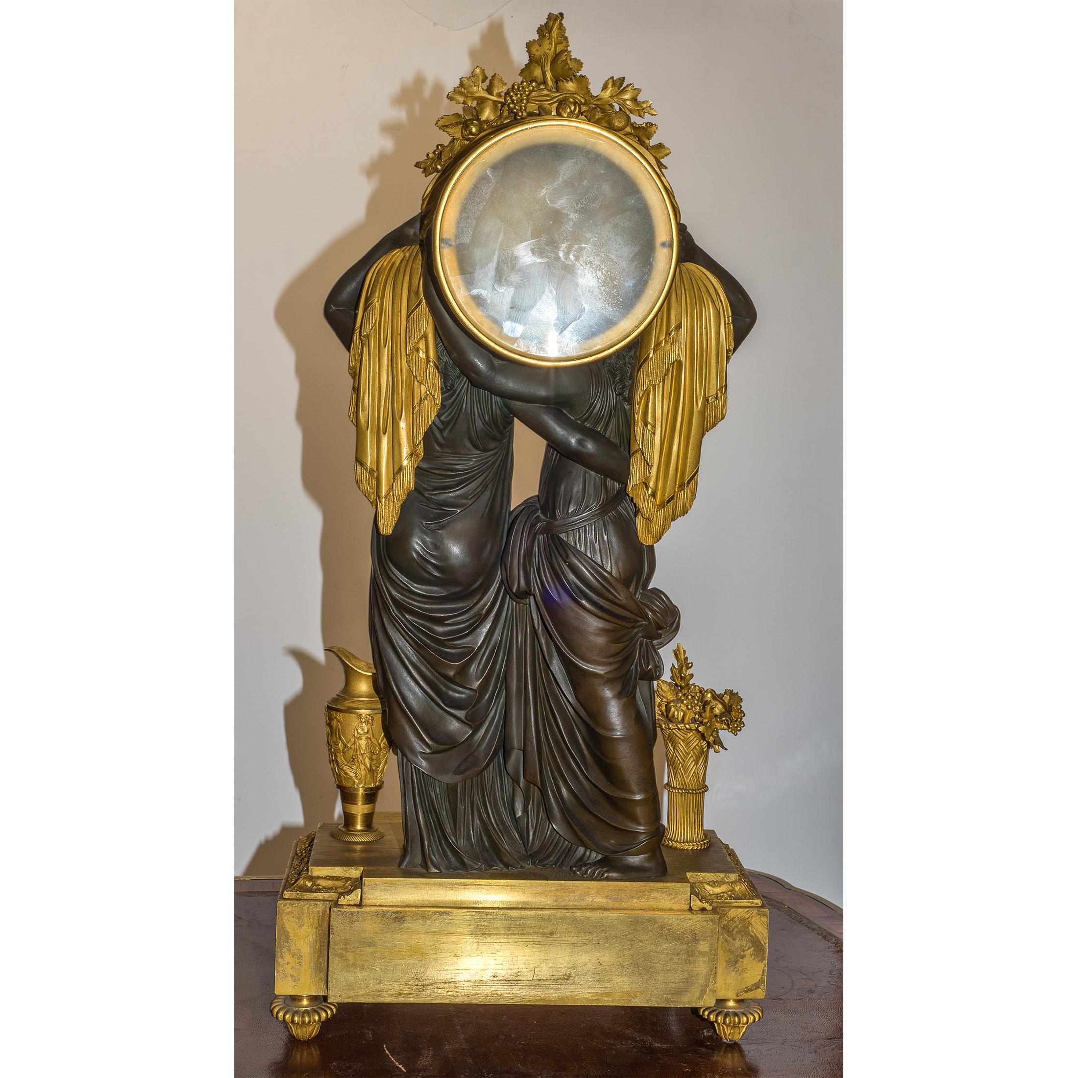 Louis XVI Style Gilt and Patinated Bronze Mantel Clock In Good Condition In New York, NY