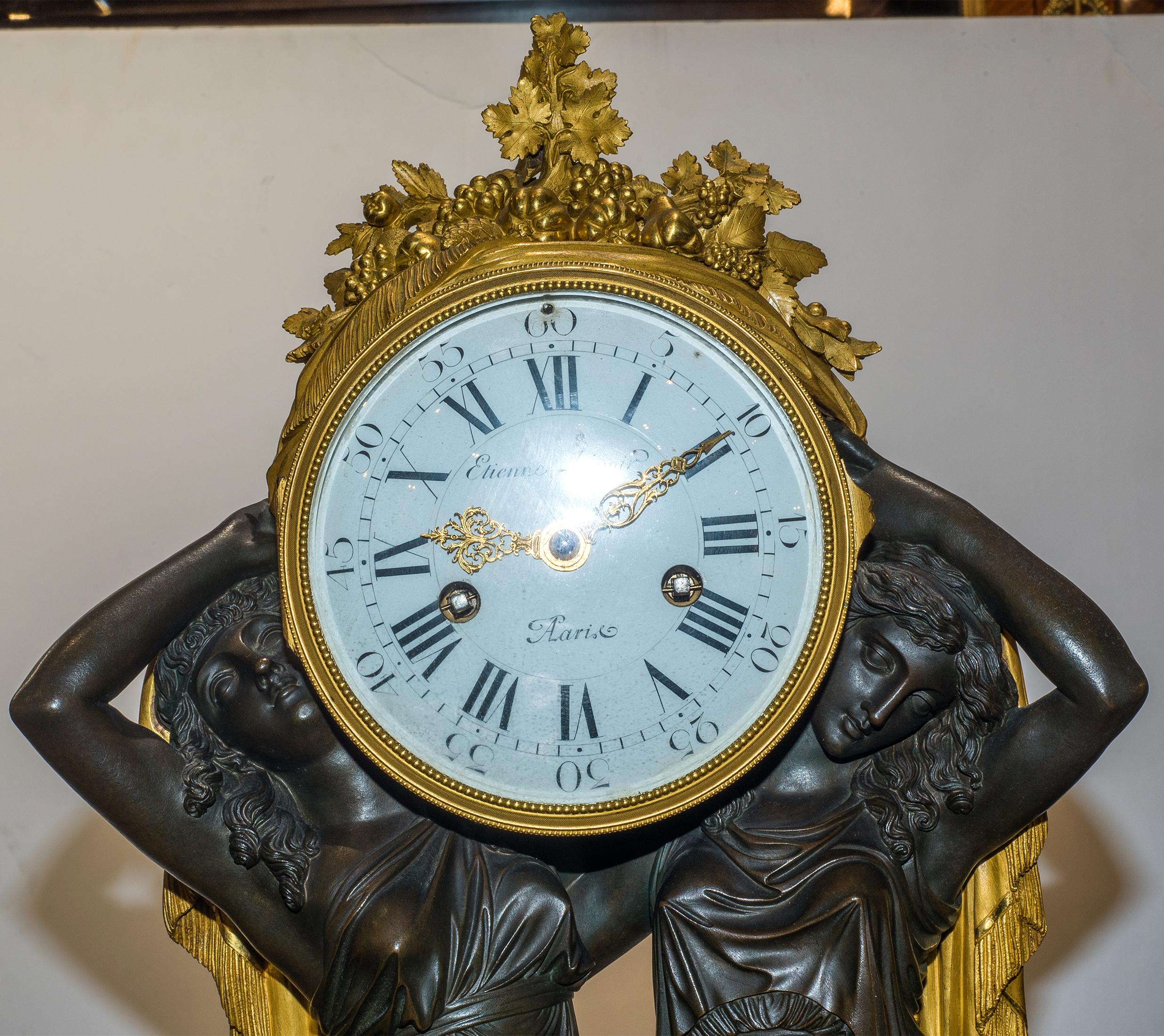 Louis XVI Style Gilt and Patinated Bronze Mantel Clock 2