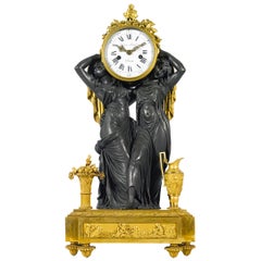 Louis XVI Style Gilt and Patinated Bronze Mantel Clock