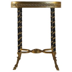 Antique Louis XVI Style Gilt and Patinated Bronze Small Side Table with Blue Granite Top