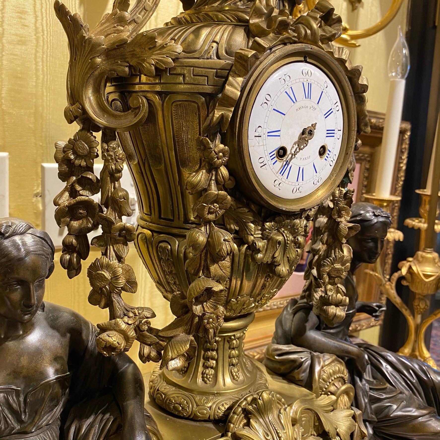 Louis XVI Style Gilt and Patinated Figural Bronze Clock 6