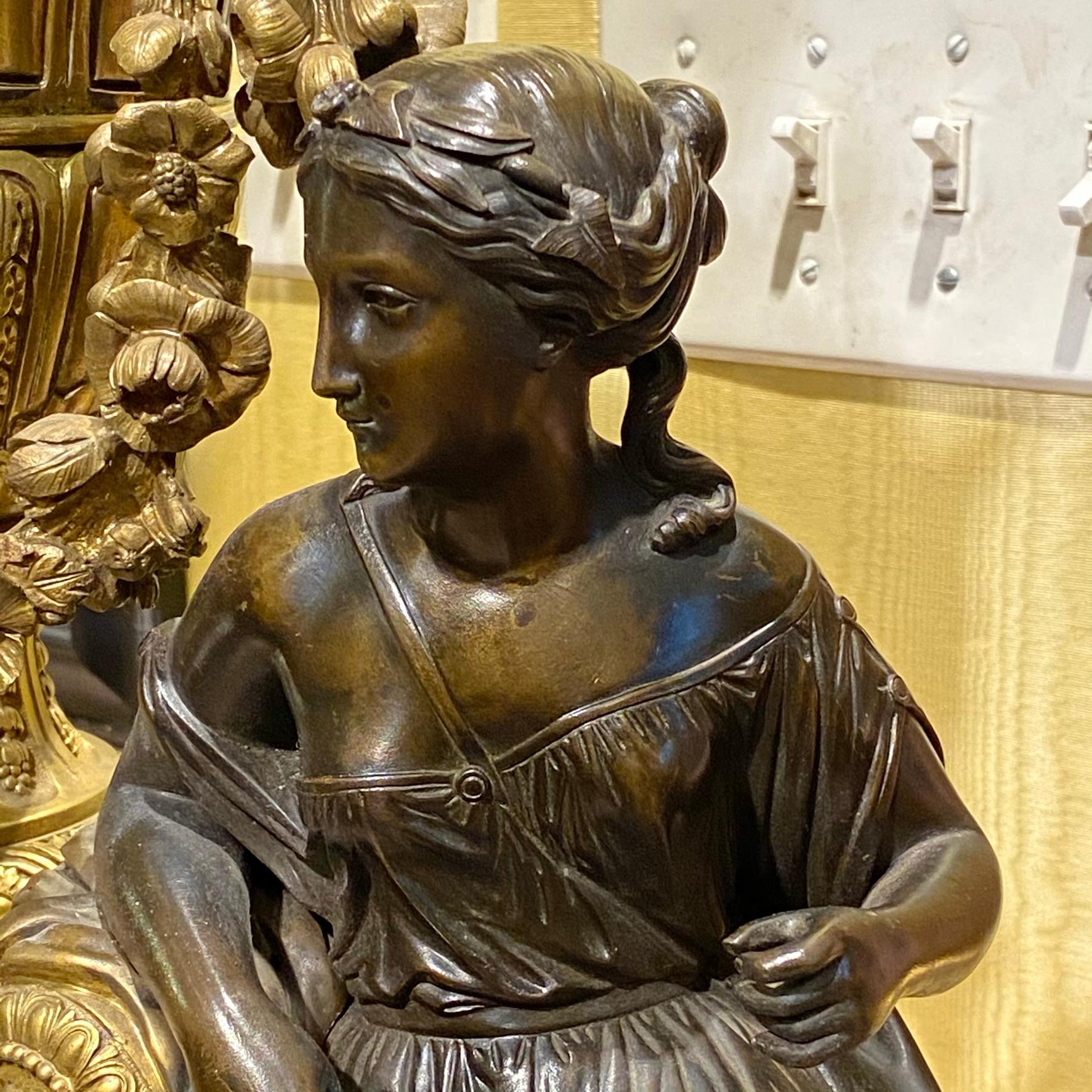 Louis XVI Style Gilt and Patinated Figural Bronze Clock 2