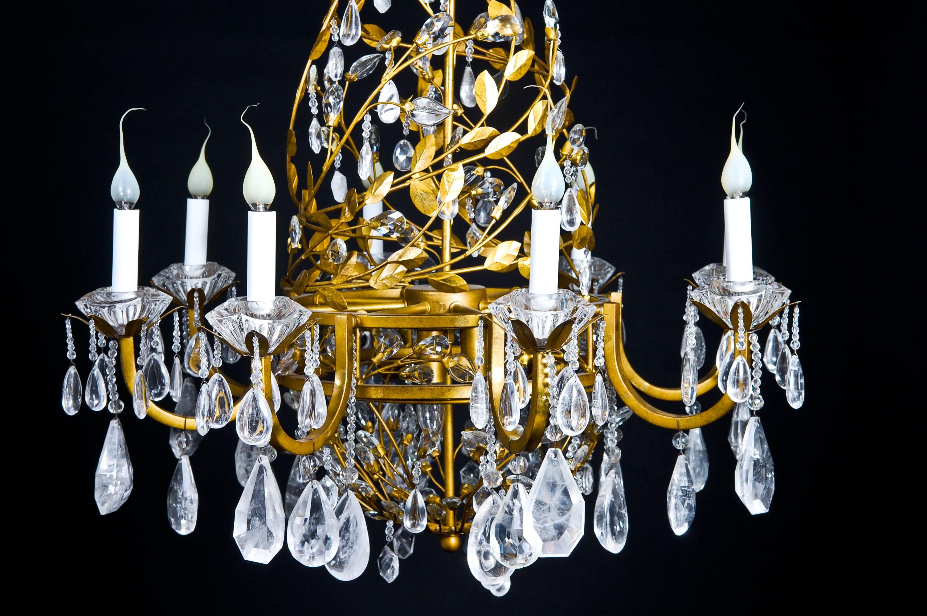 Unknown Louis XVI Style Gilt and Rock Crystal Chandelier in Style of Baguès For Sale