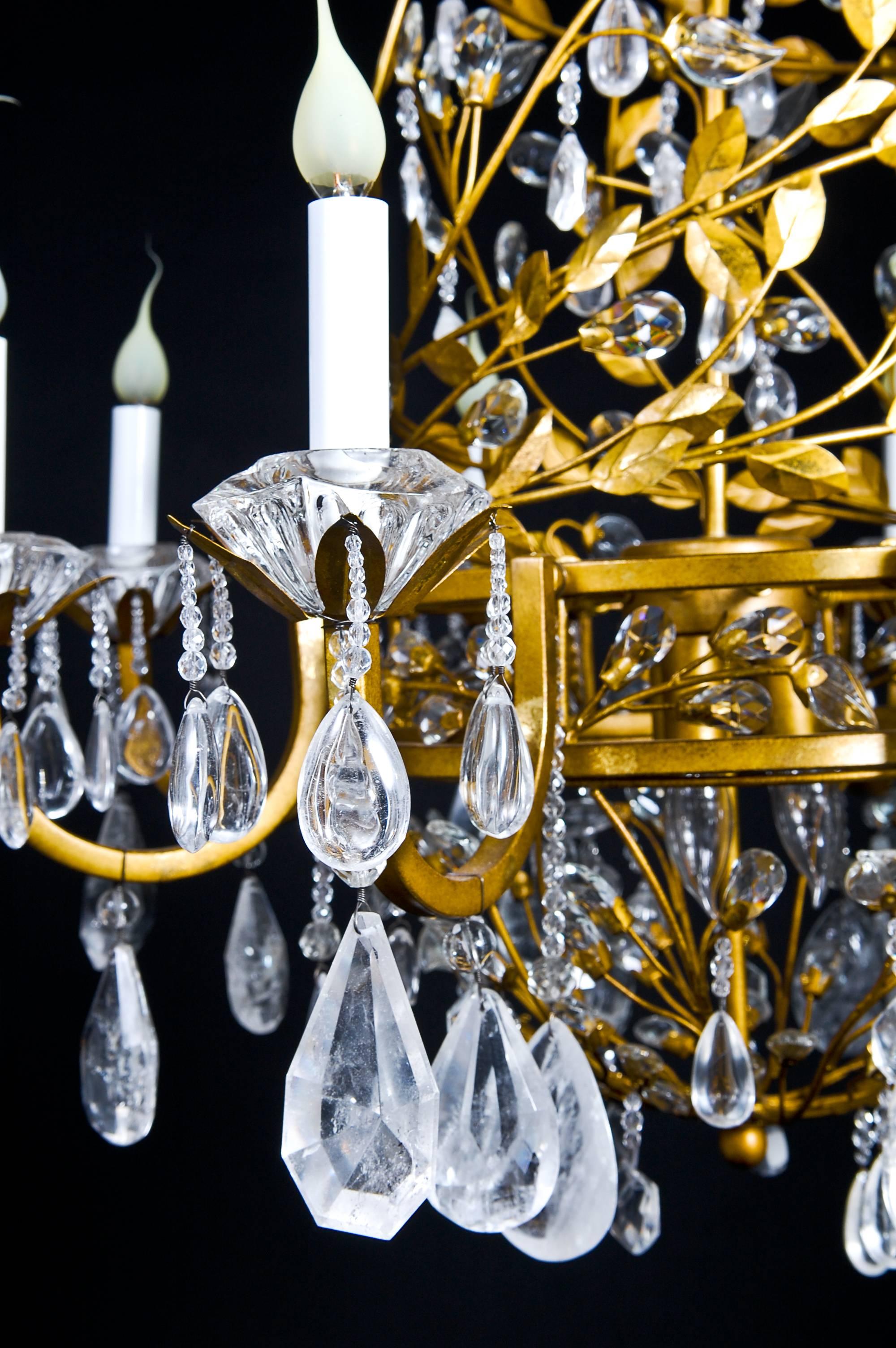 Louis XVI Style Gilt and Rock Crystal Chandelier in Style of Baguès In Good Condition For Sale In New York, NY