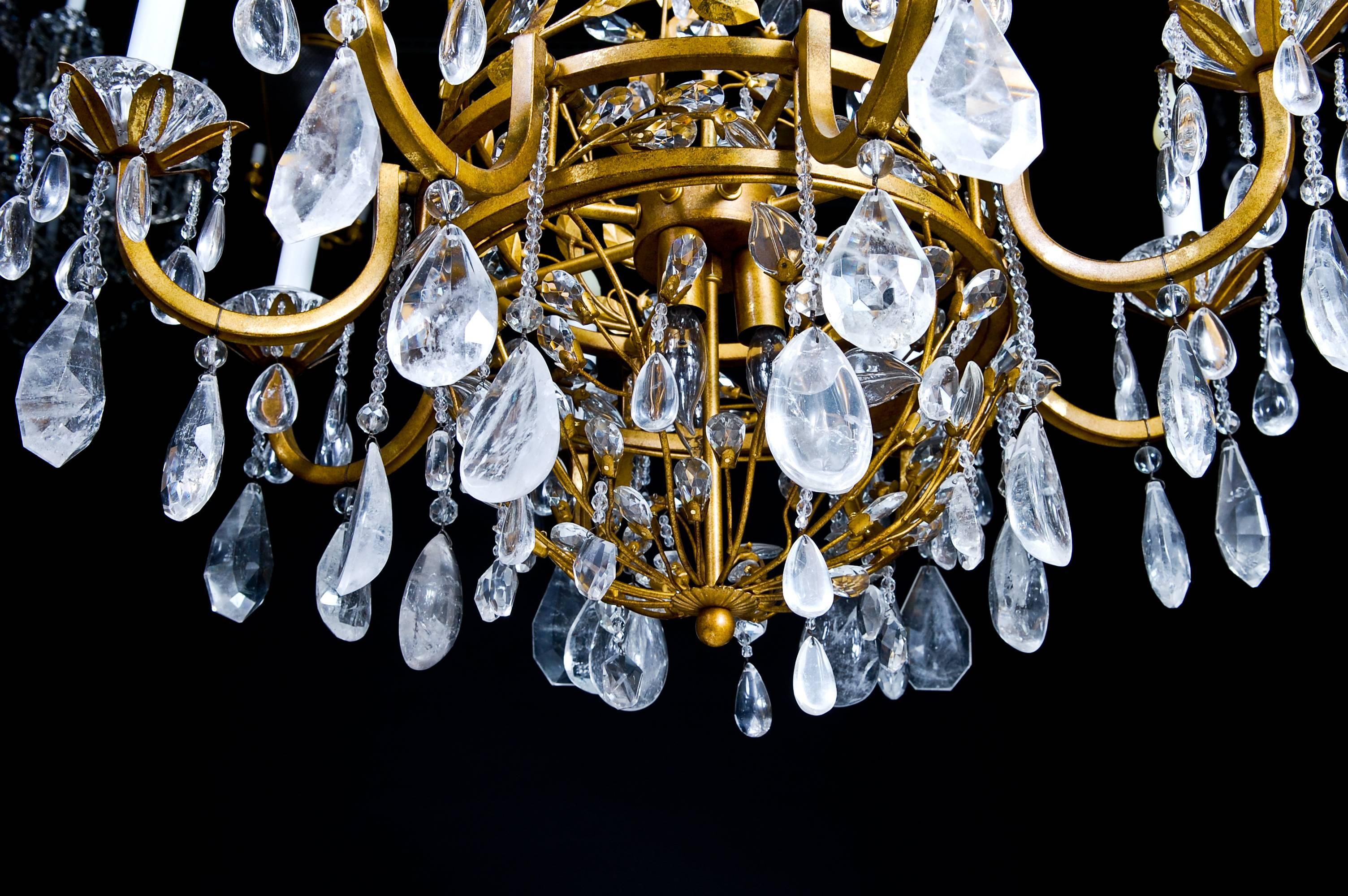 Metal Louis XVI Style Gilt and Rock Crystal Chandelier in Style of Baguès For Sale