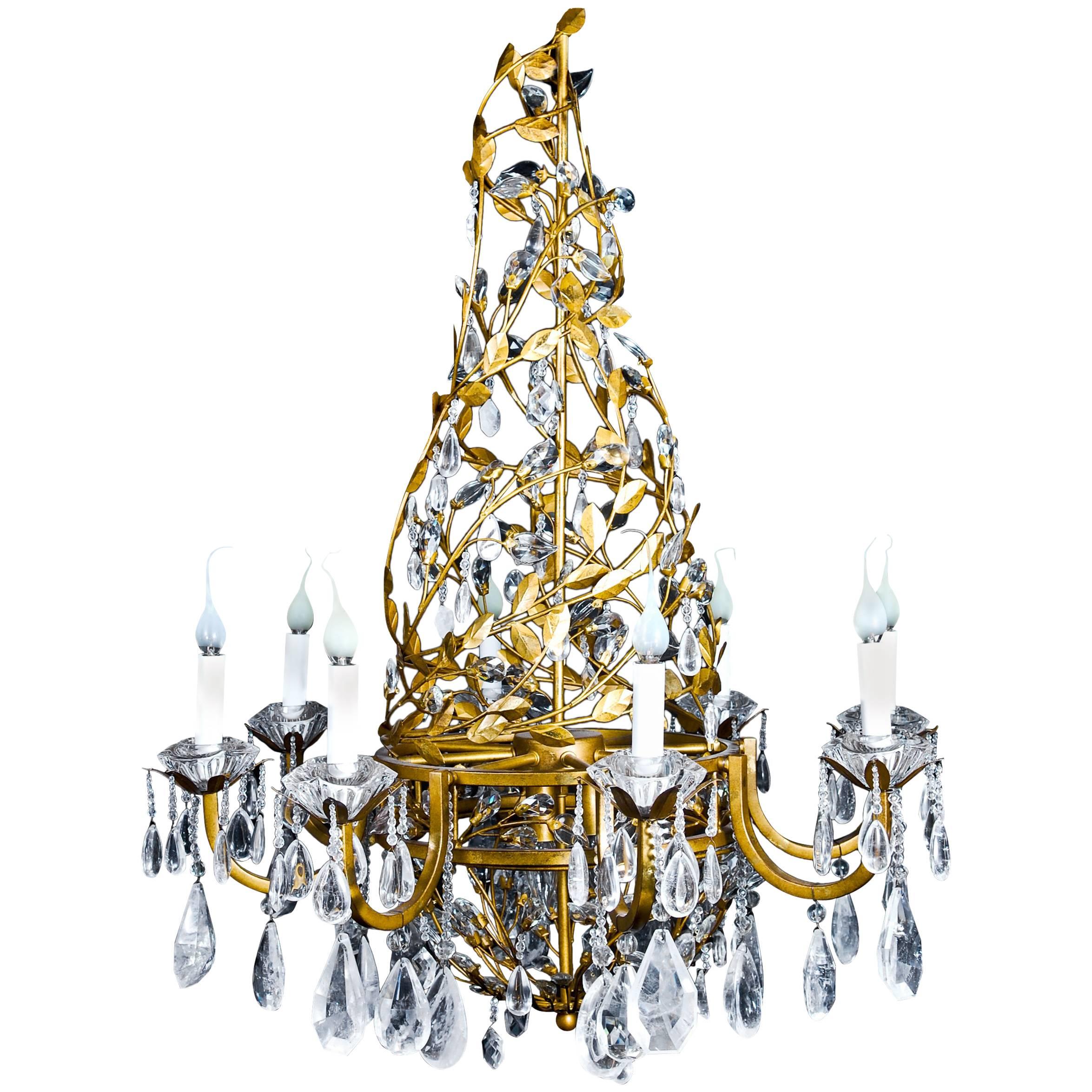 Louis XVI Style Gilt and Rock Crystal Chandelier in Style of Baguès