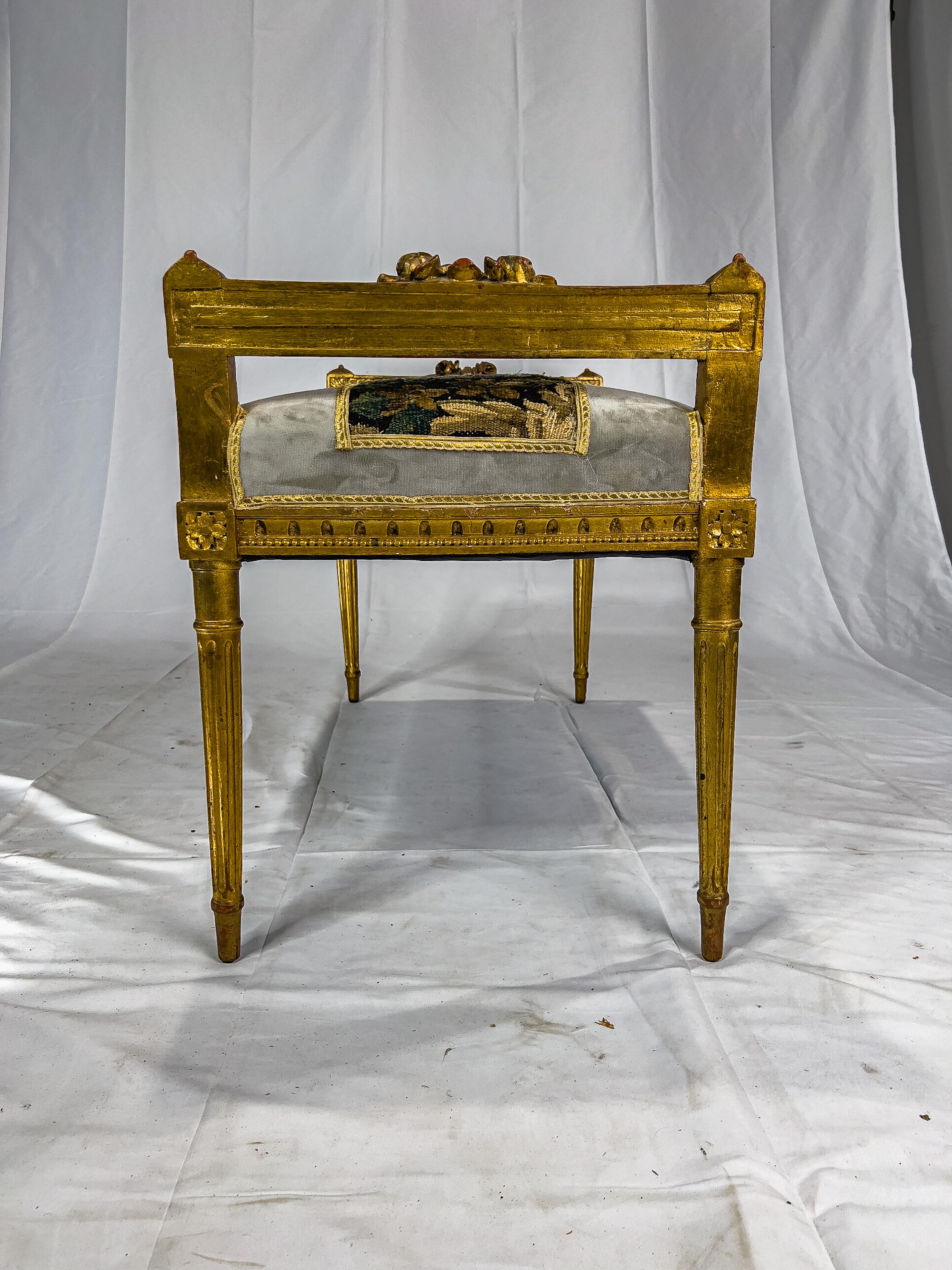 Louis XVI Style Gilt Bench Upholstered with Aubusson Fragment 3