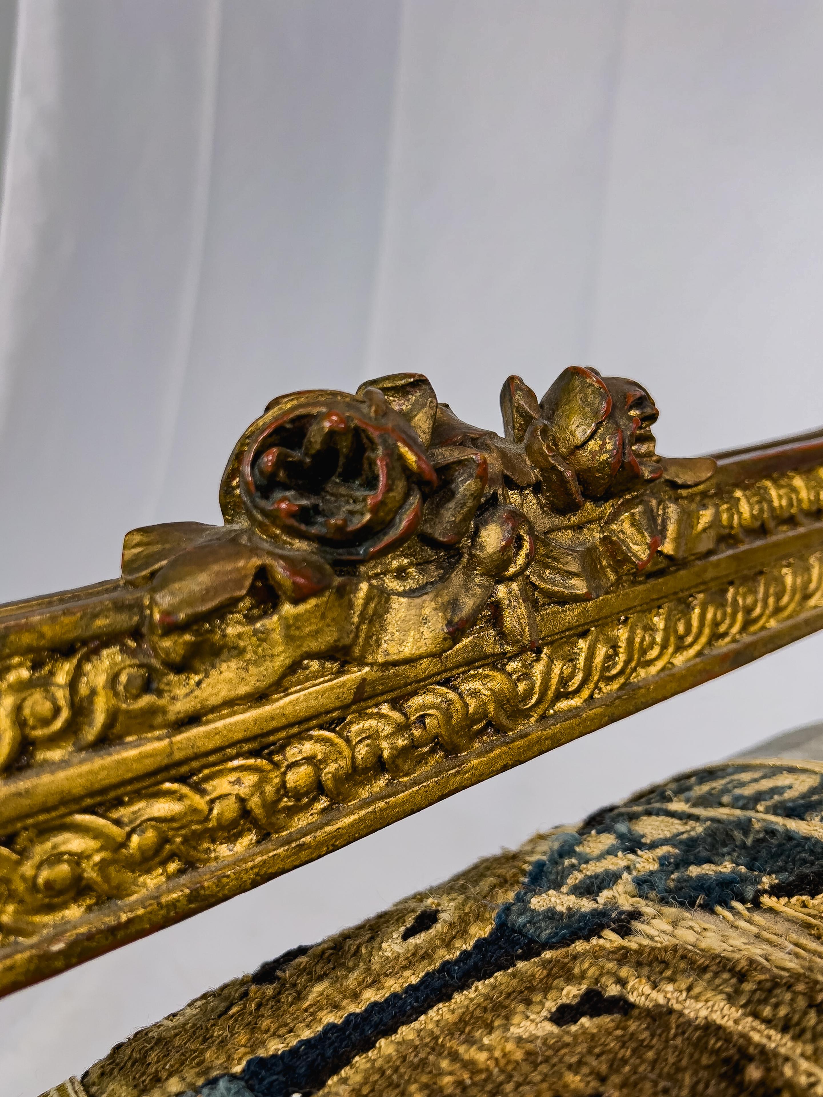 20th Century Louis XVI Style Gilt Bench Upholstered with Aubusson Fragment