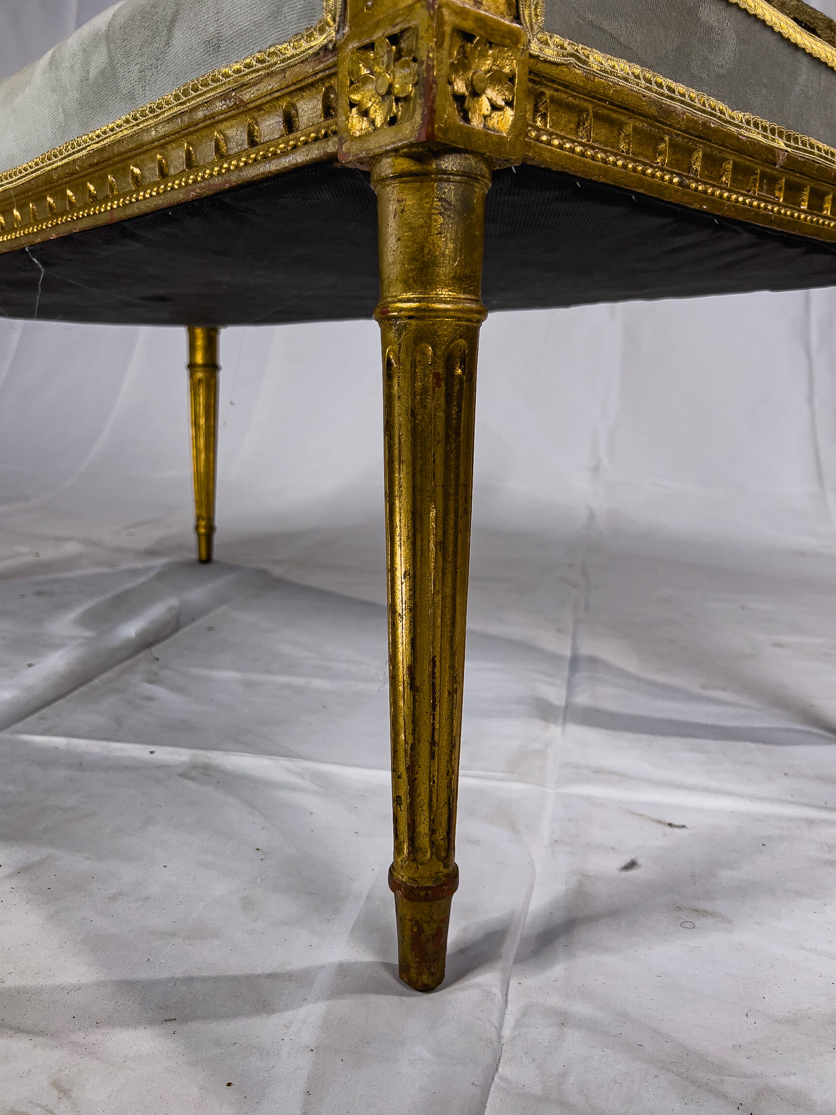 Louis XVI Style Gilt Bench Upholstered with Aubusson Fragment 1