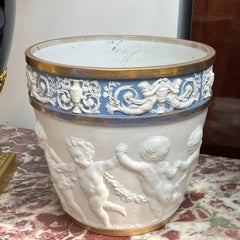 Large Louis XVI Sevres Style Gilt Bisque and Jasperware Porcelain Jardiniere