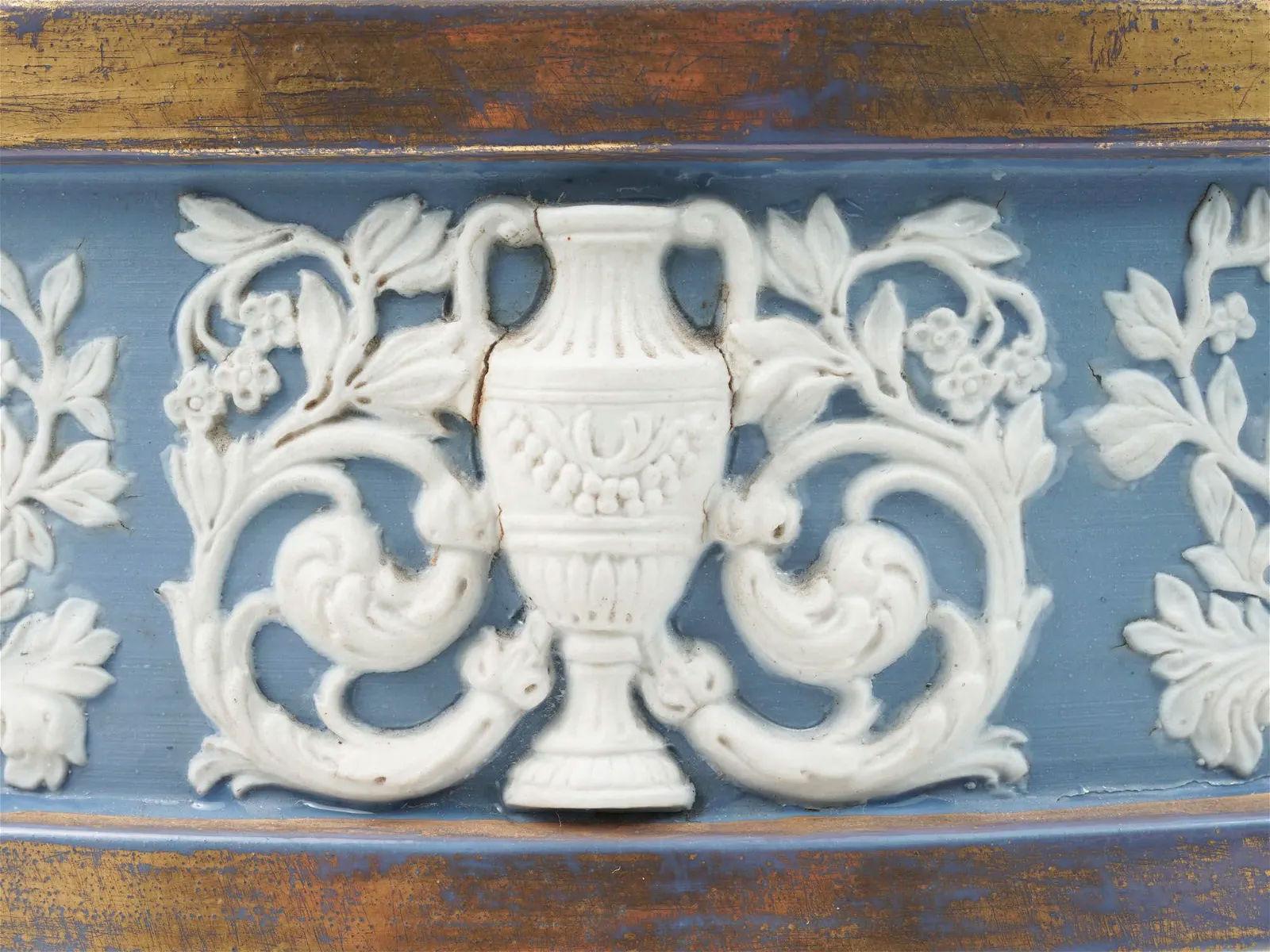 Large Louis XVI Sevres Style Gilt Bisque and Jasperware Porcelain Jardiniere For Sale 3