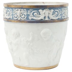Large Louis XVI Sevres Style Gilt Bisque and Jasperware Porcelain Jardiniere
