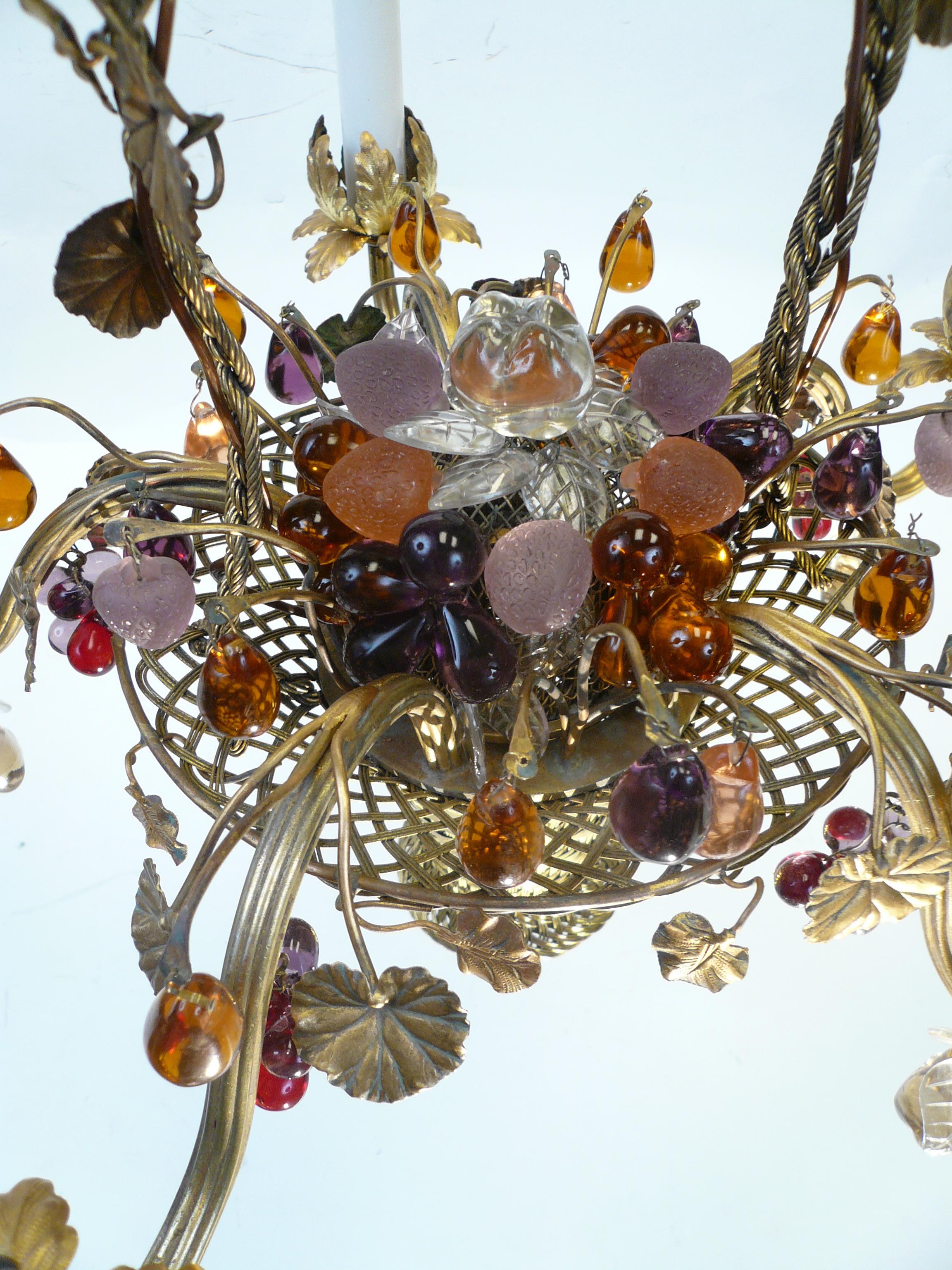 20th Century Louis XVI Style Gilt Brass Basket Form Chandelier with Crystal Fruit