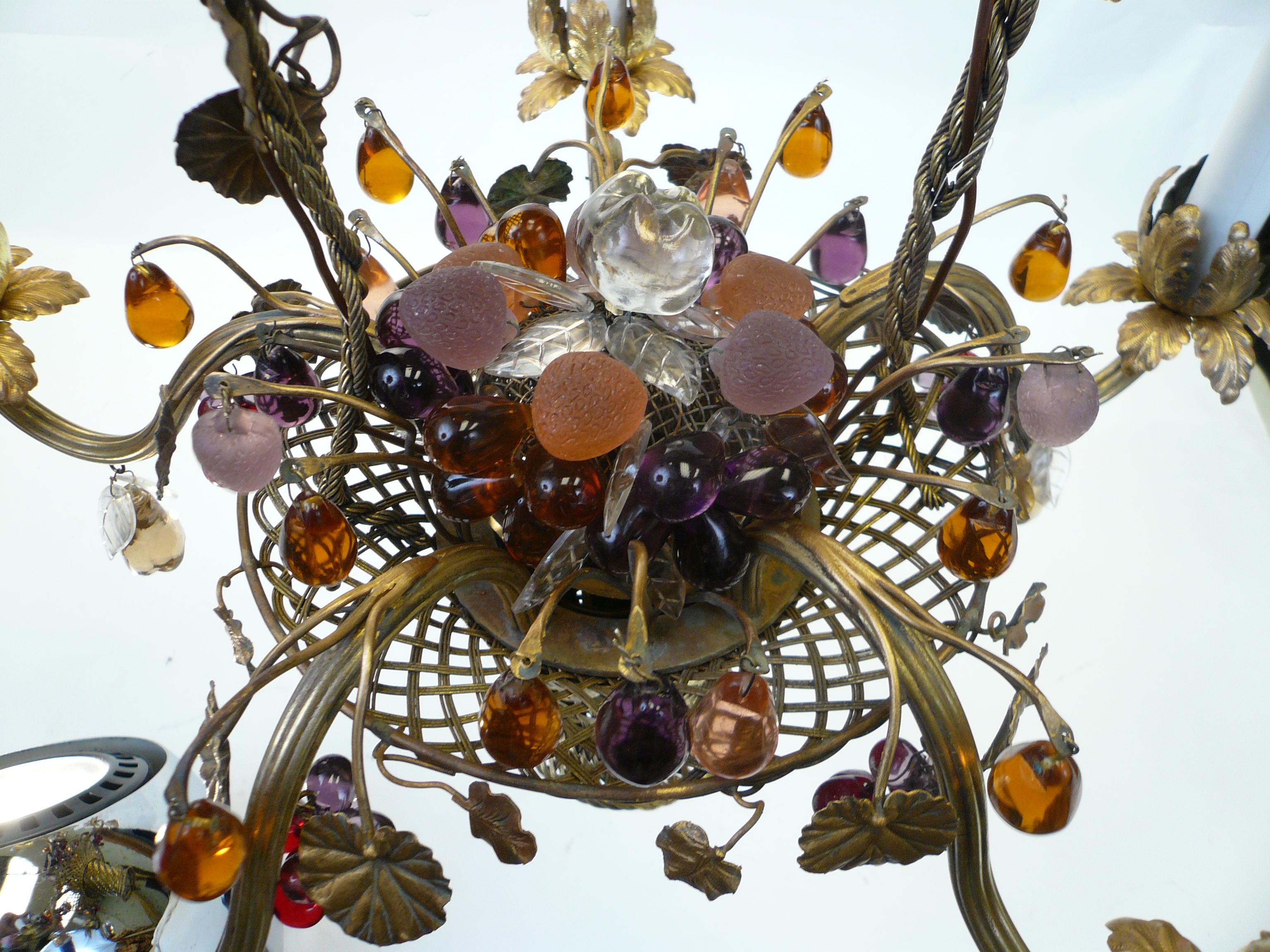 Louis XVI Style Gilt Brass Basket Form Chandelier with Crystal Fruit 2