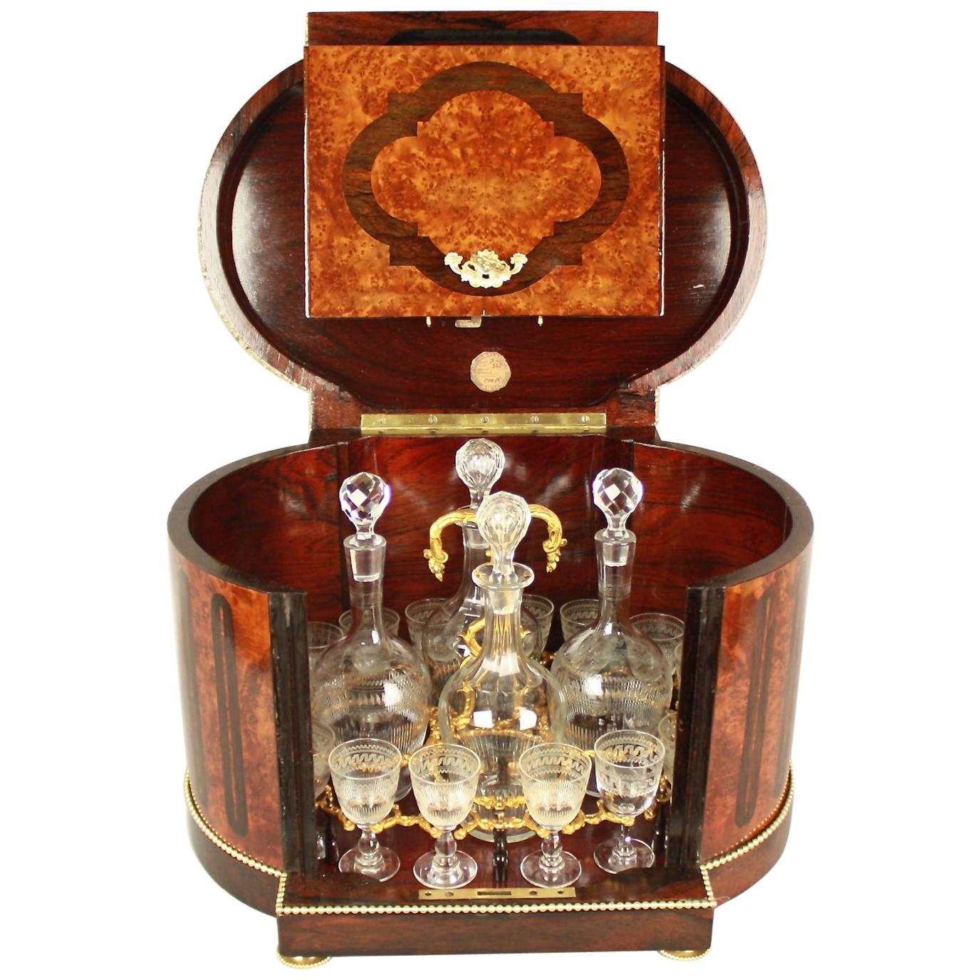 19th Century Louis XVI Gilt Bronze and Bird's-Eye Maple Tantalus or Liquor Caddy