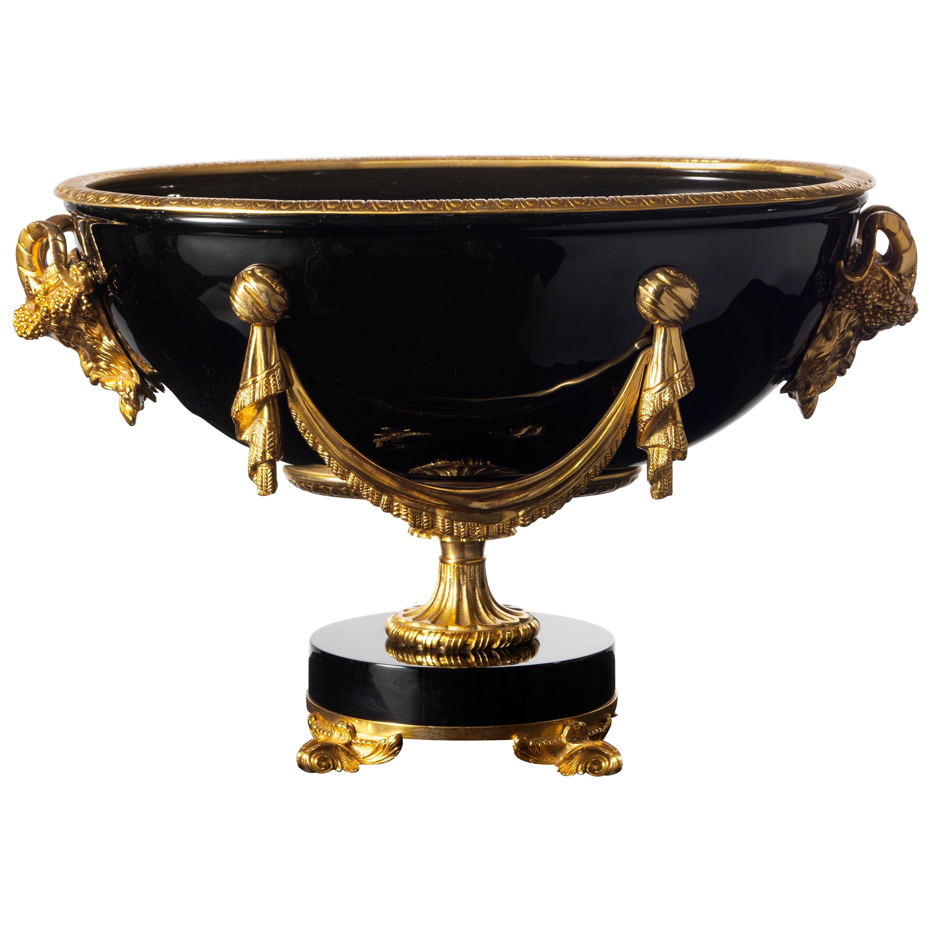 Louis XVI Style Gilt Bronze and Blue Crystal Bowl by Gherardo Degli Albizzi