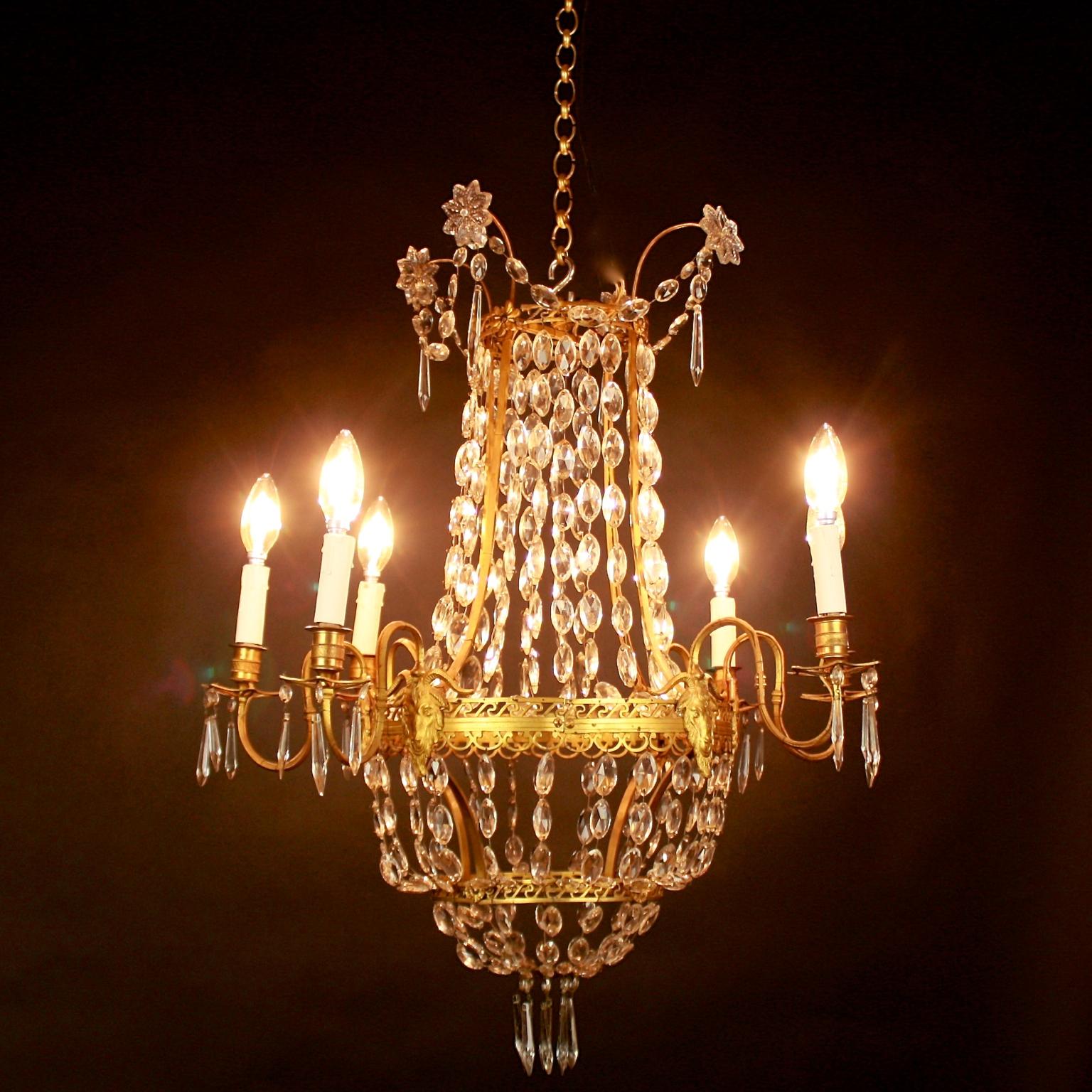 French Louis XVI Style Gilt-Bronze and Crystall Cut Six-Light Chandelier, circa 1860