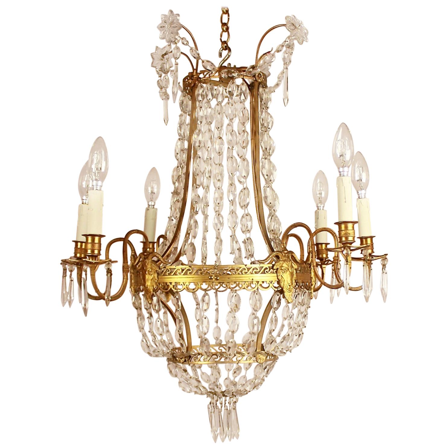 Louis XVI Style Gilt-Bronze and Crystall Cut Six-Light Chandelier, circa 1860