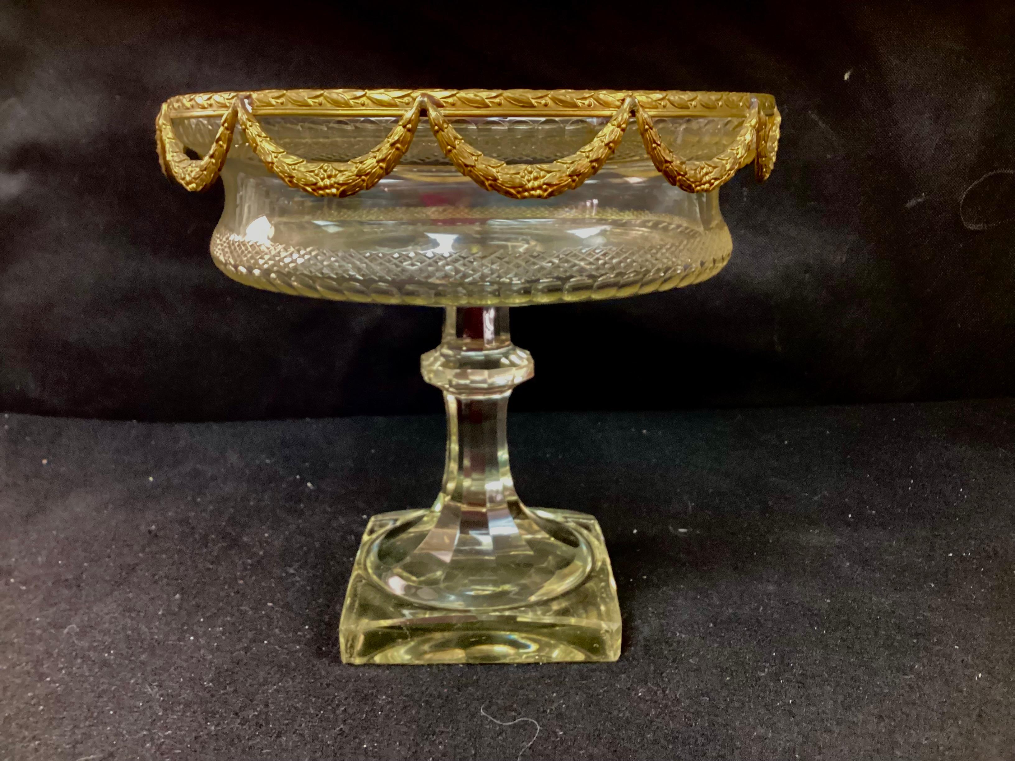 Louis XVI Style Gilt Bronze And Cut Crystal Ormolu Pedestal Bowl For Sale 2