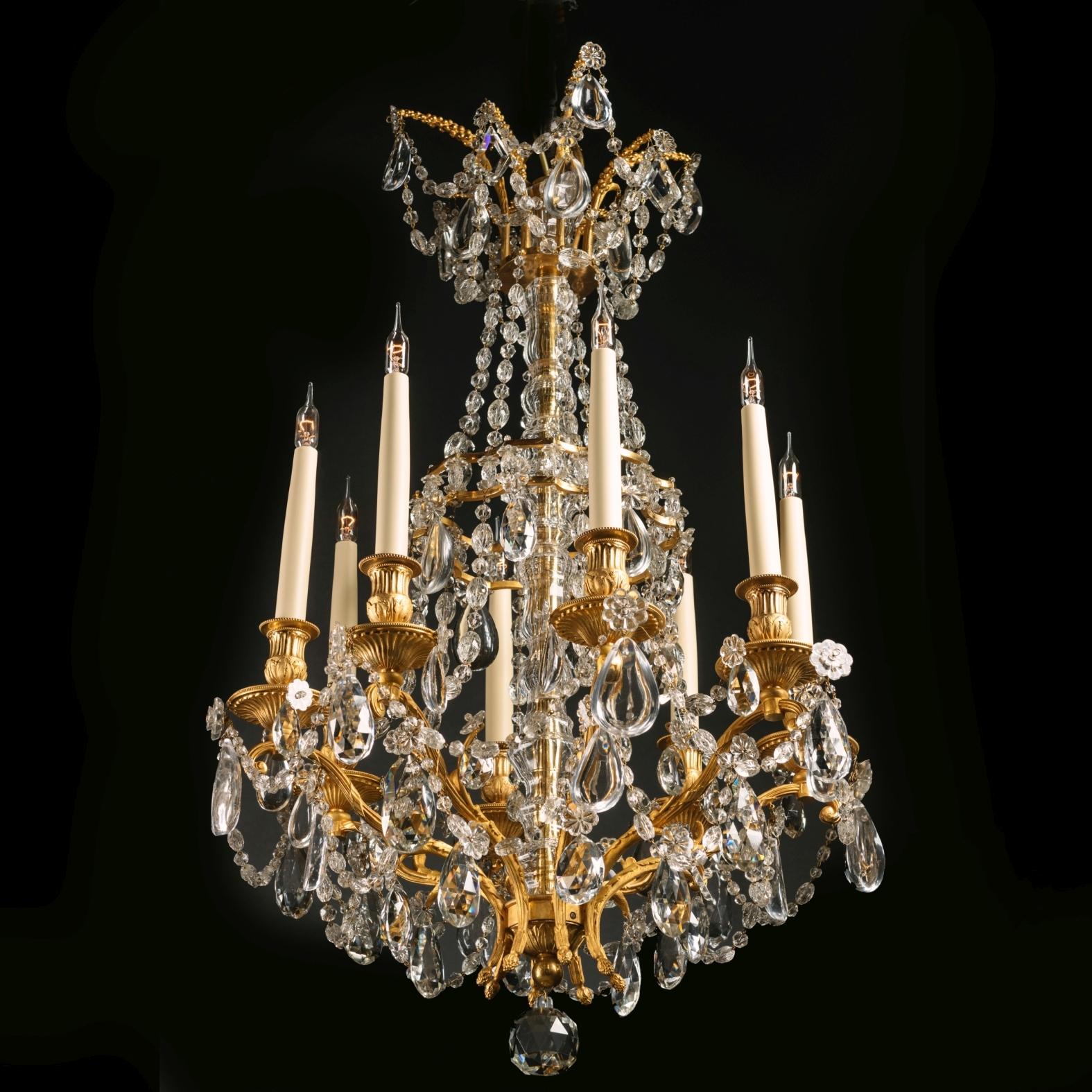 A fine Louis XVI style gilt-bronze and cut-glass eight-light chandelier,
French, Circa 1900.