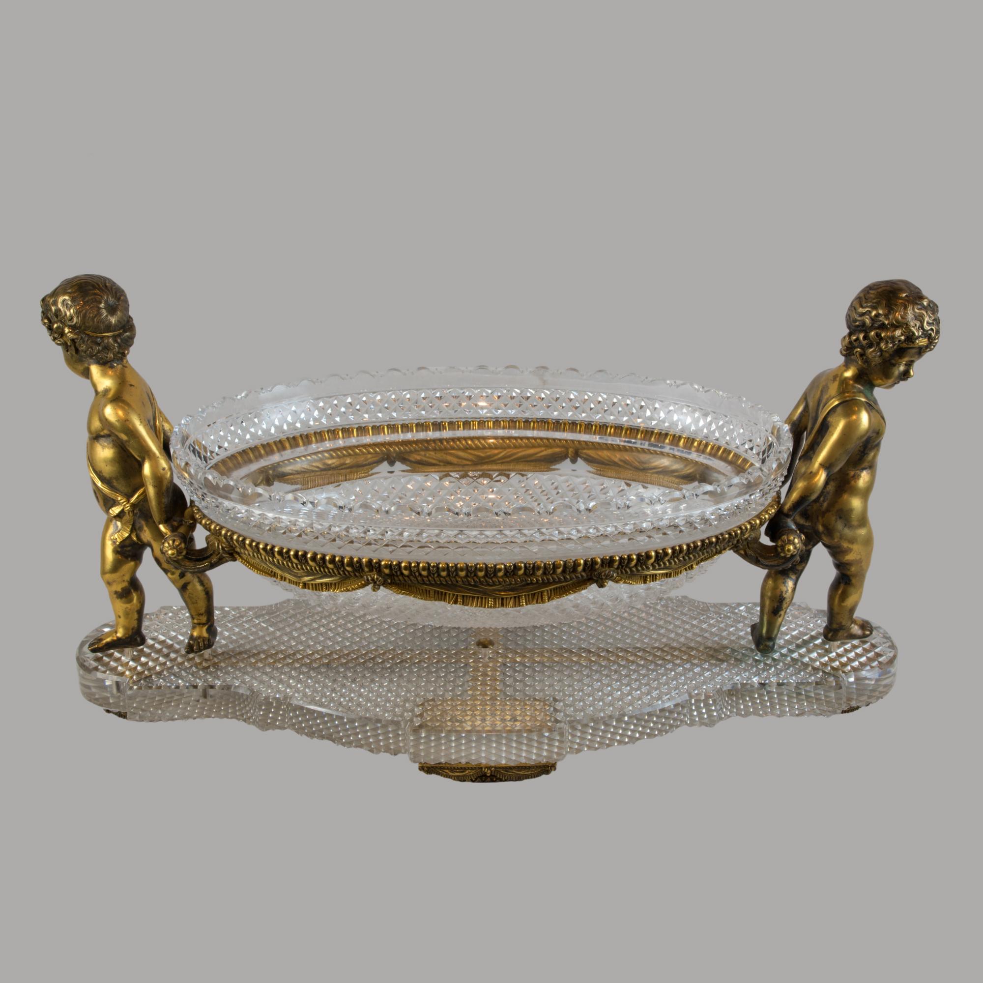 Louis XVI Style Gilt-Bronze and Cut Glass Figural Centerpiece att. to Baccarat In Excellent Condition For Sale In New York, NY