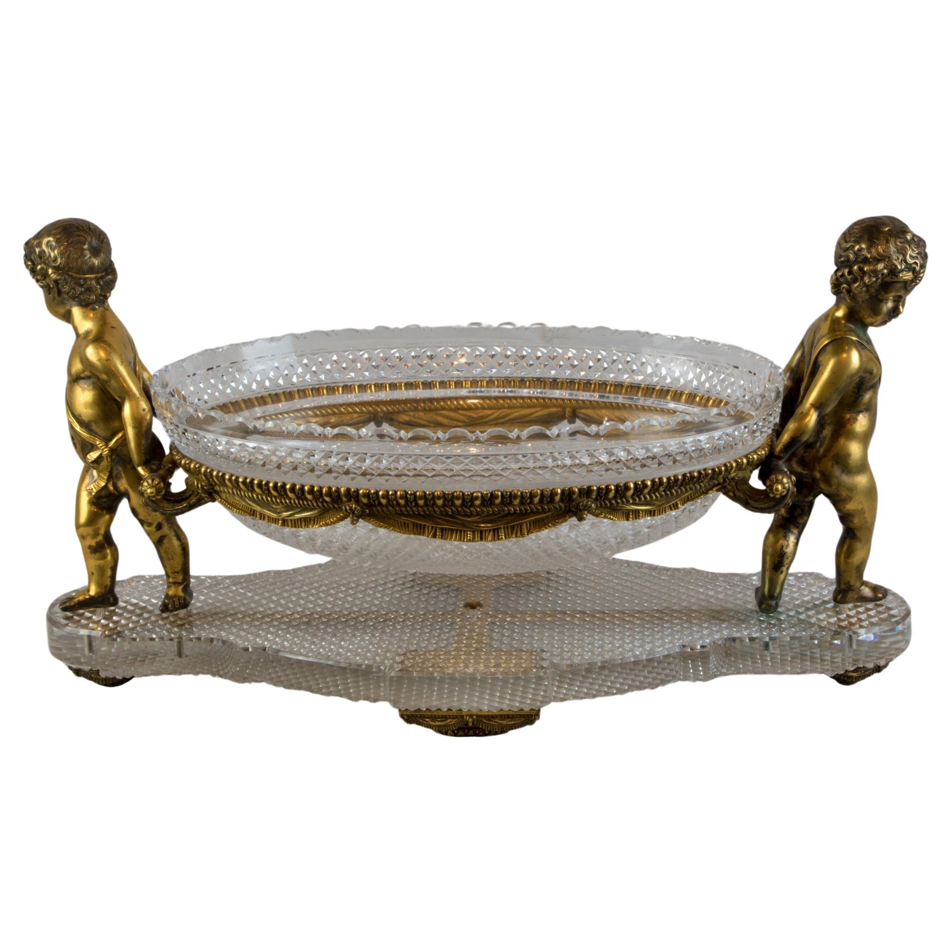 Louis XVI Style Gilt-Bronze and Cut Glass Figural Centerpiece att. to Baccarat