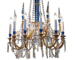 Baltic Russian Empire Style Gilt Bronze and Faux Lapis 12-Light Chandelier