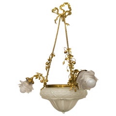 Louis XVI Style Gilt Bronze and Frosted Glass Chandelier