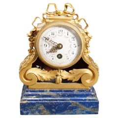 Louis XVI Style Gilt Bronze and Lapis Lazuli Desk Clock