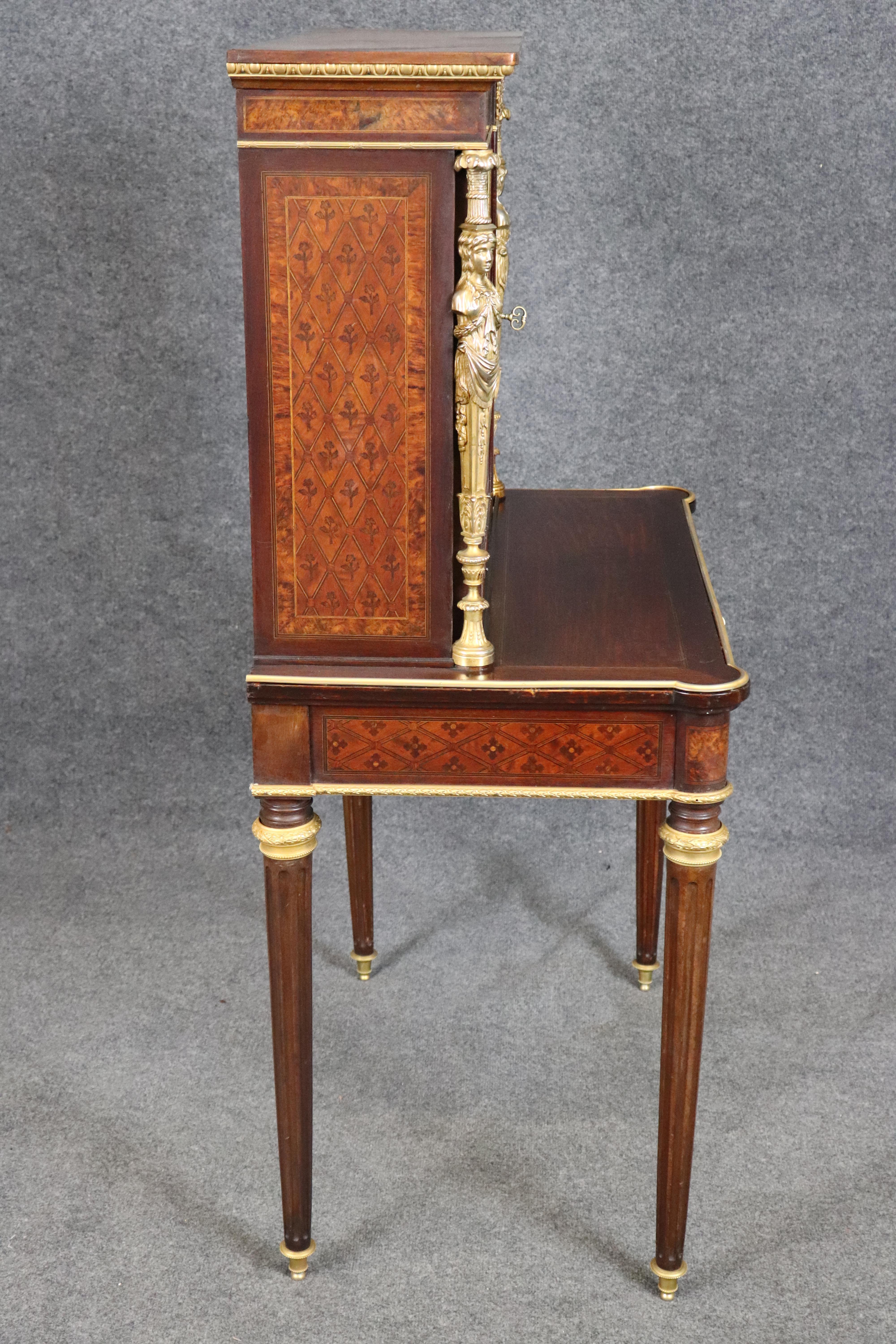 French Louis XVI Style Gilt Bronze and Mahogany Secretary Desk For Sale