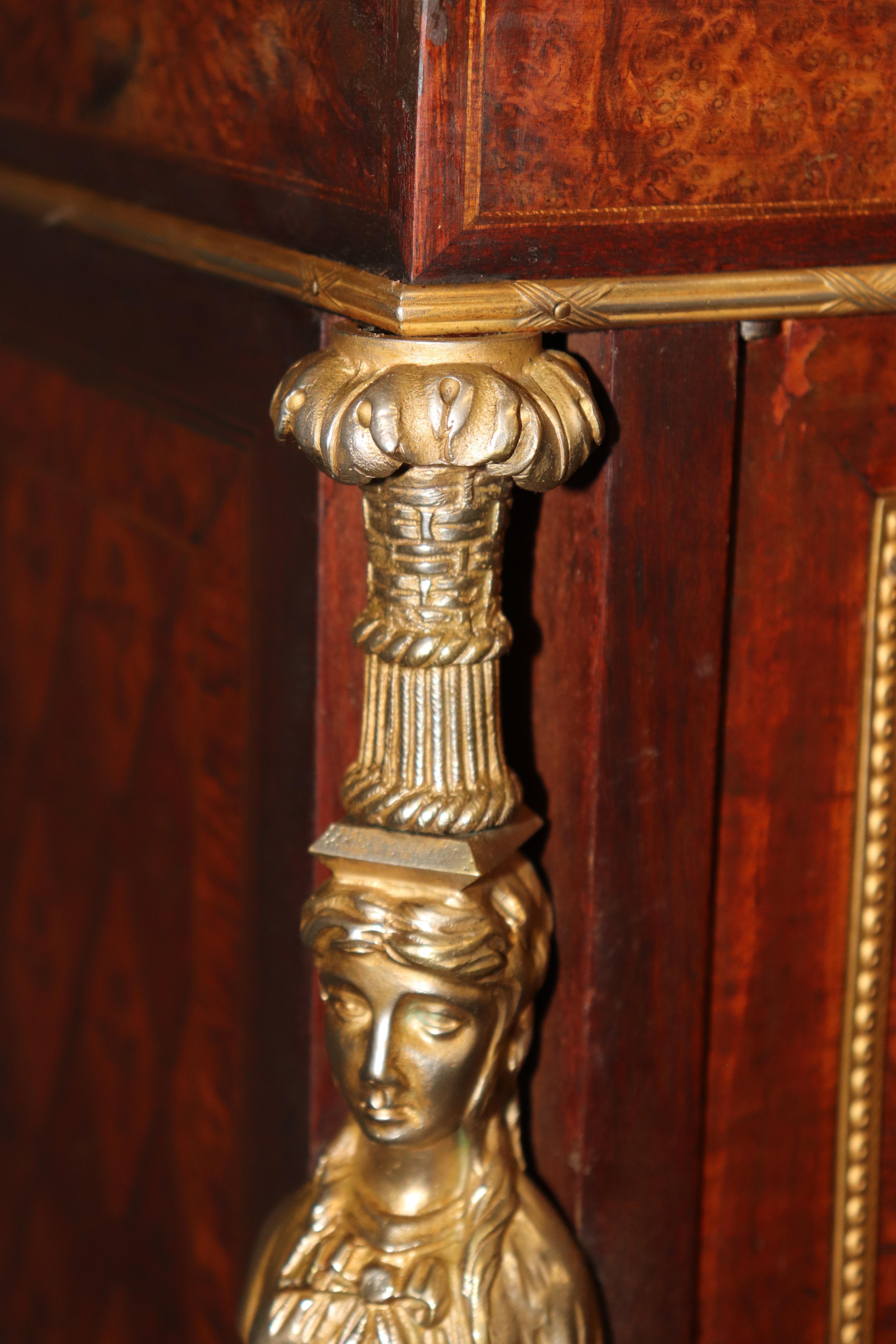 Louis XVI Style Gilt Bronze and Mahogany Secretary Desk In Good Condition For Sale In Swedesboro, NJ