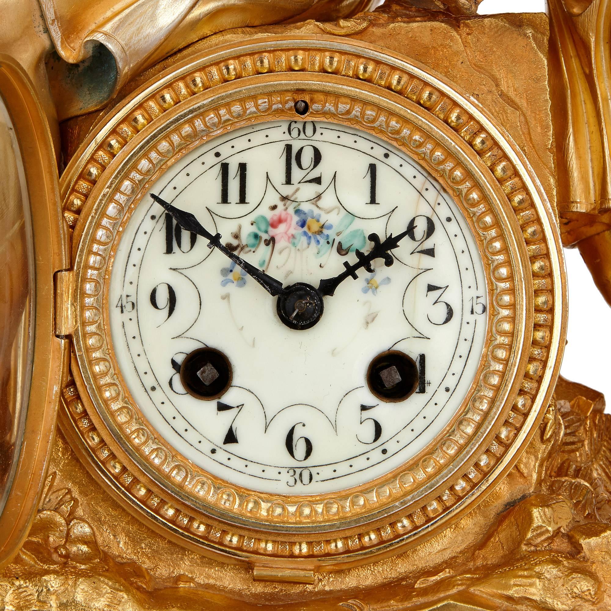 Neoclassical Louis XVI Style Gilt Bronze and Malachite Mantel Clock