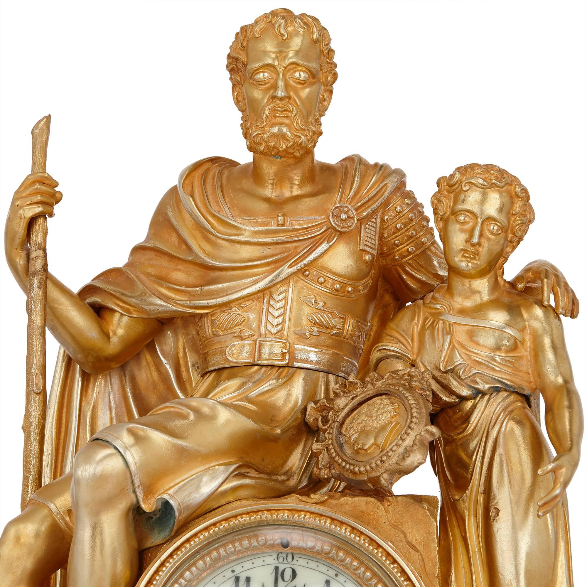 Louis XVI Style Gilt Bronze and Malachite Mantel Clock In Excellent Condition In London, GB