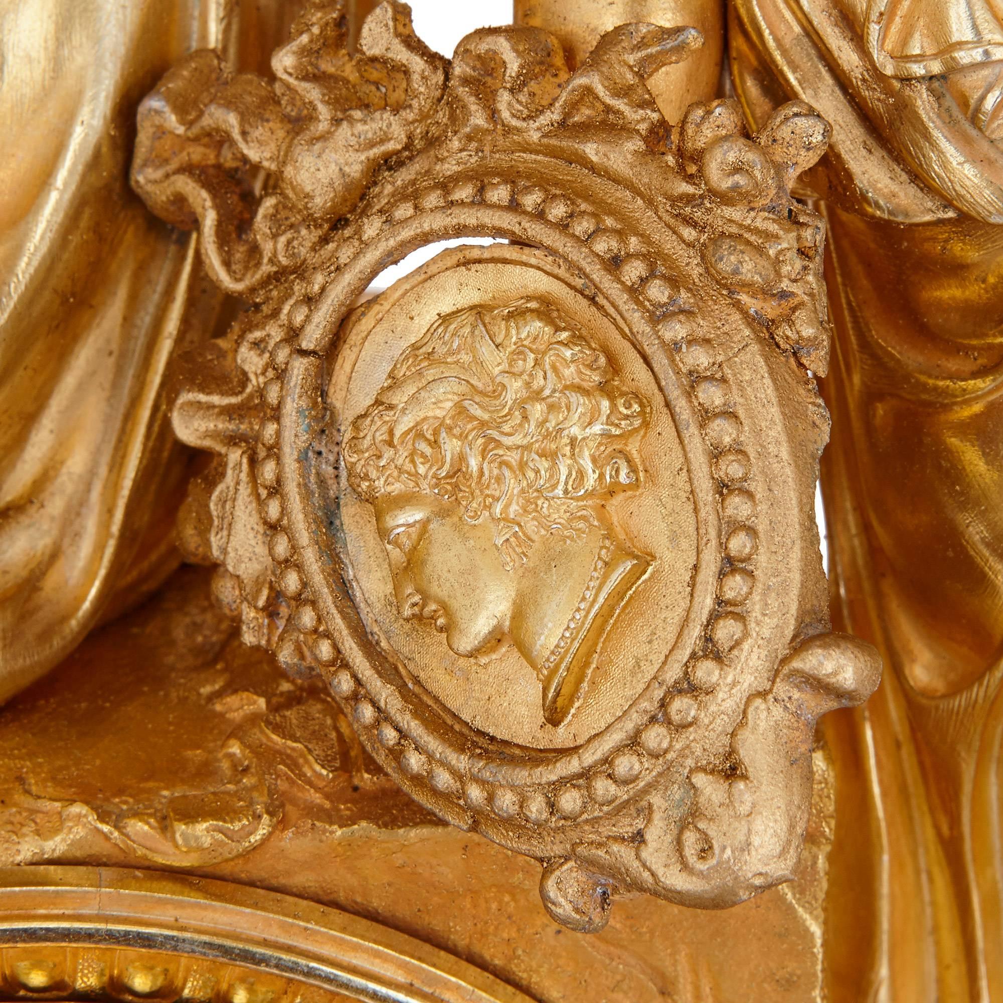 19th Century Louis XVI Style Gilt Bronze and Malachite Mantel Clock