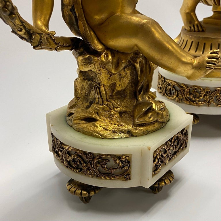 Louis XVI Style Gilt Bronze and Marble Cherub Clock Garniture For Sale ...