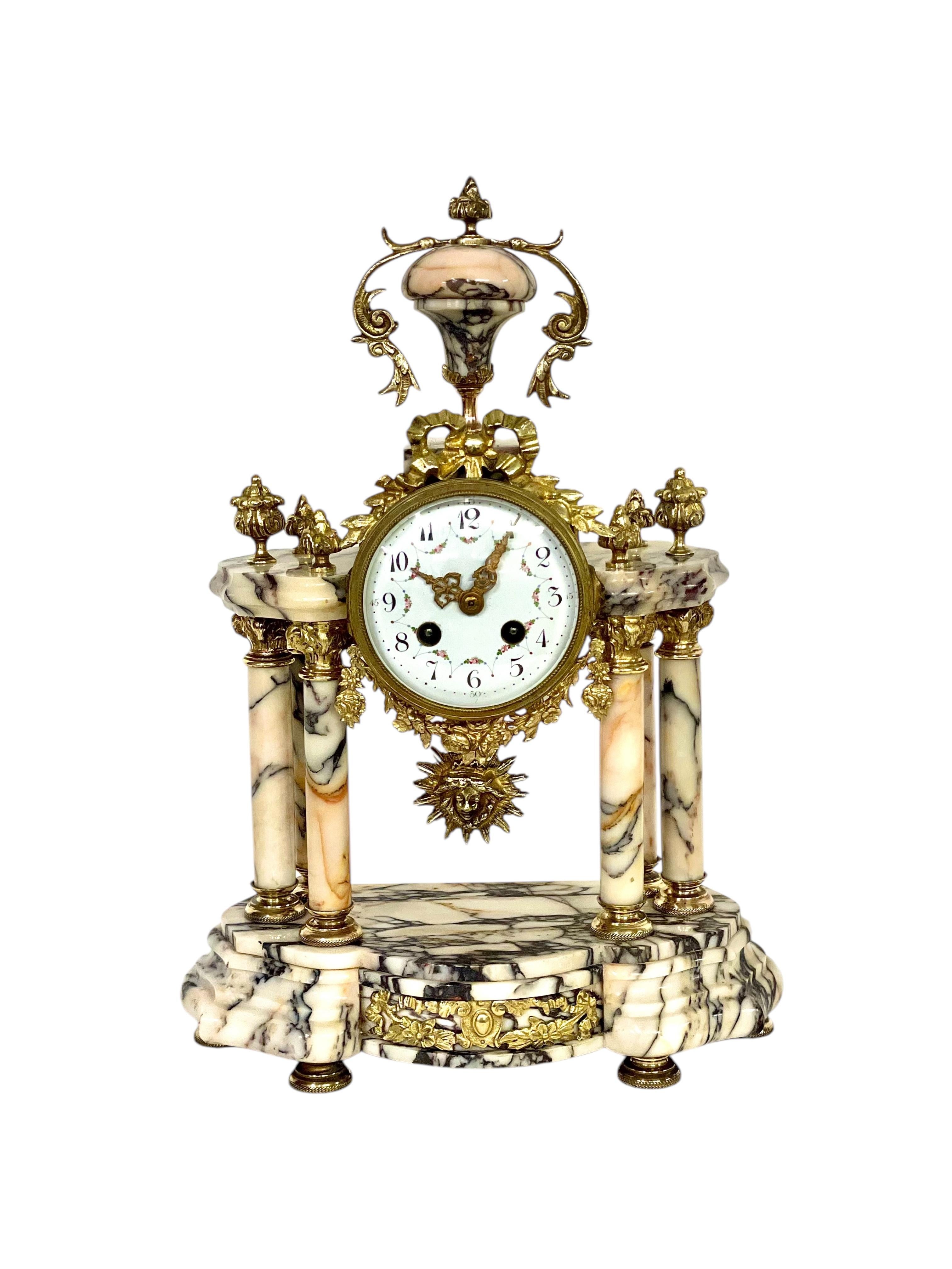 Louis XVI Style Gilt Bronze and Marble Clock 11