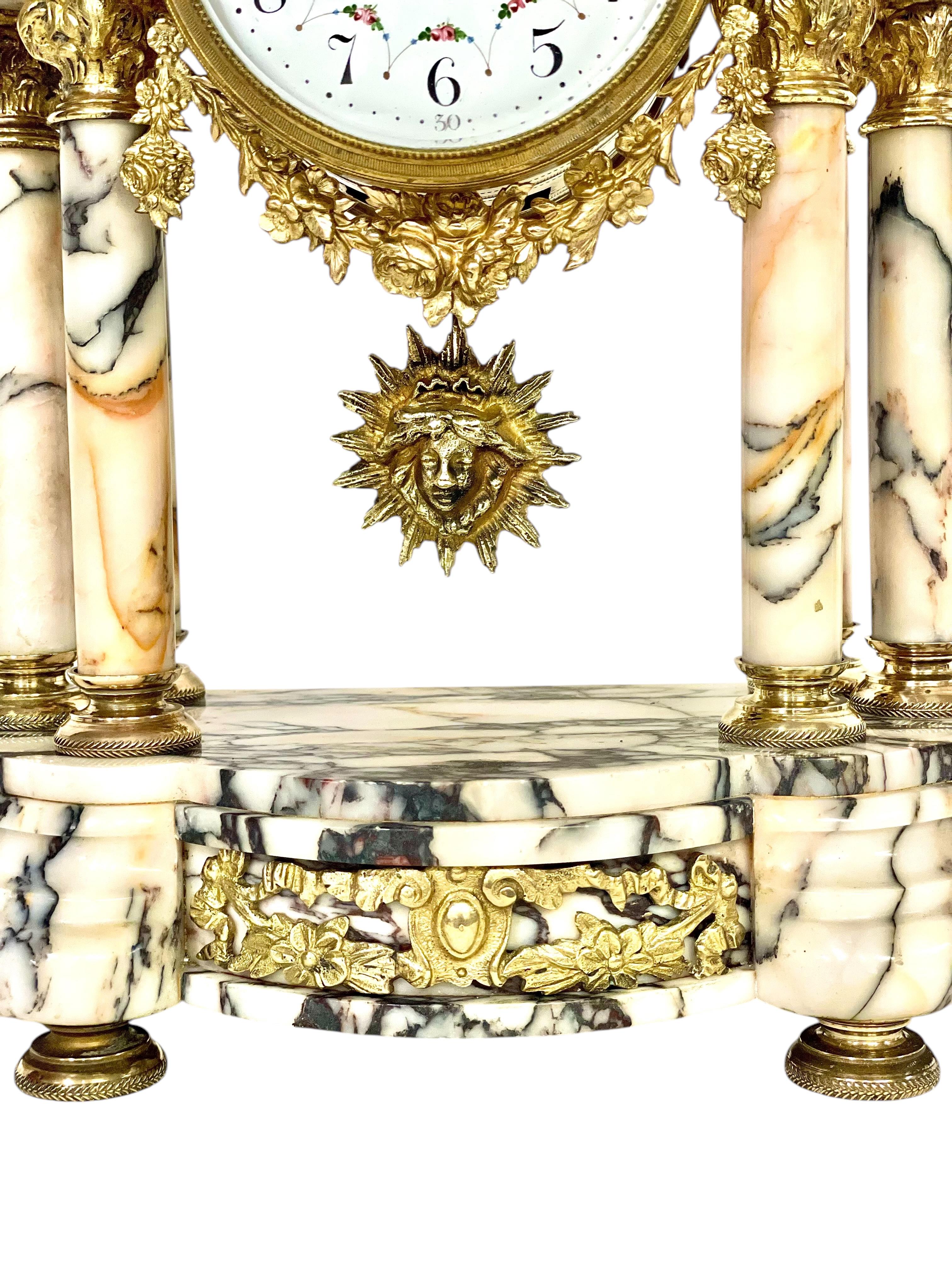 French Louis XVI Style Gilt Bronze and Marble Clock
